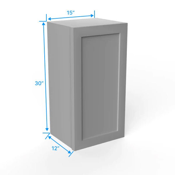 30 Inch Wall Cabinet - 15W x 30H x 12D Grey Shaker Style Kitchen Storage | Perfect for Bathroom, Laundry Room & Garage Organization
