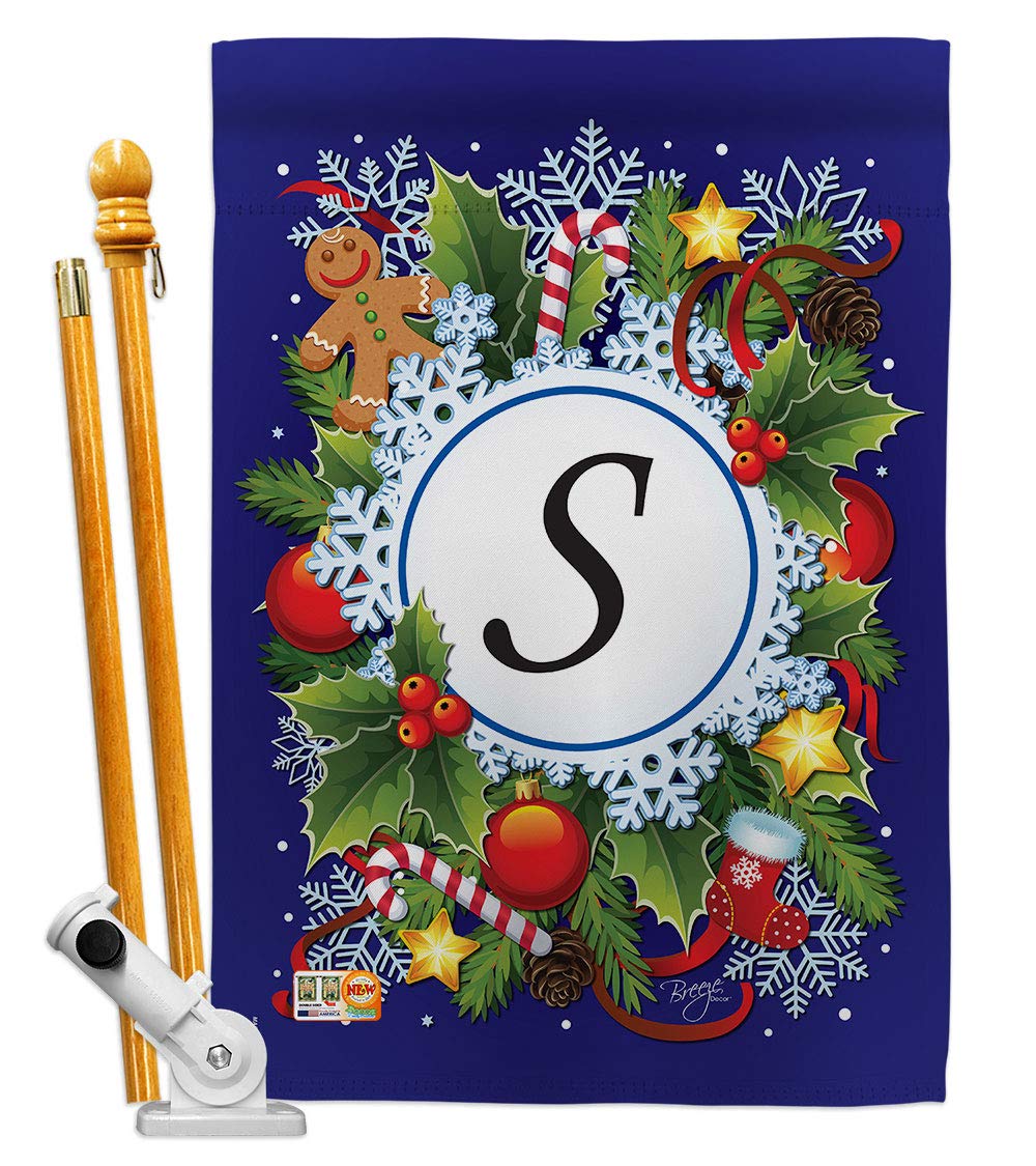 Breeze Decor Winter Wonderland House Flag Set 28x40 - S Initial Vertical Decor for Outdoor Holiday