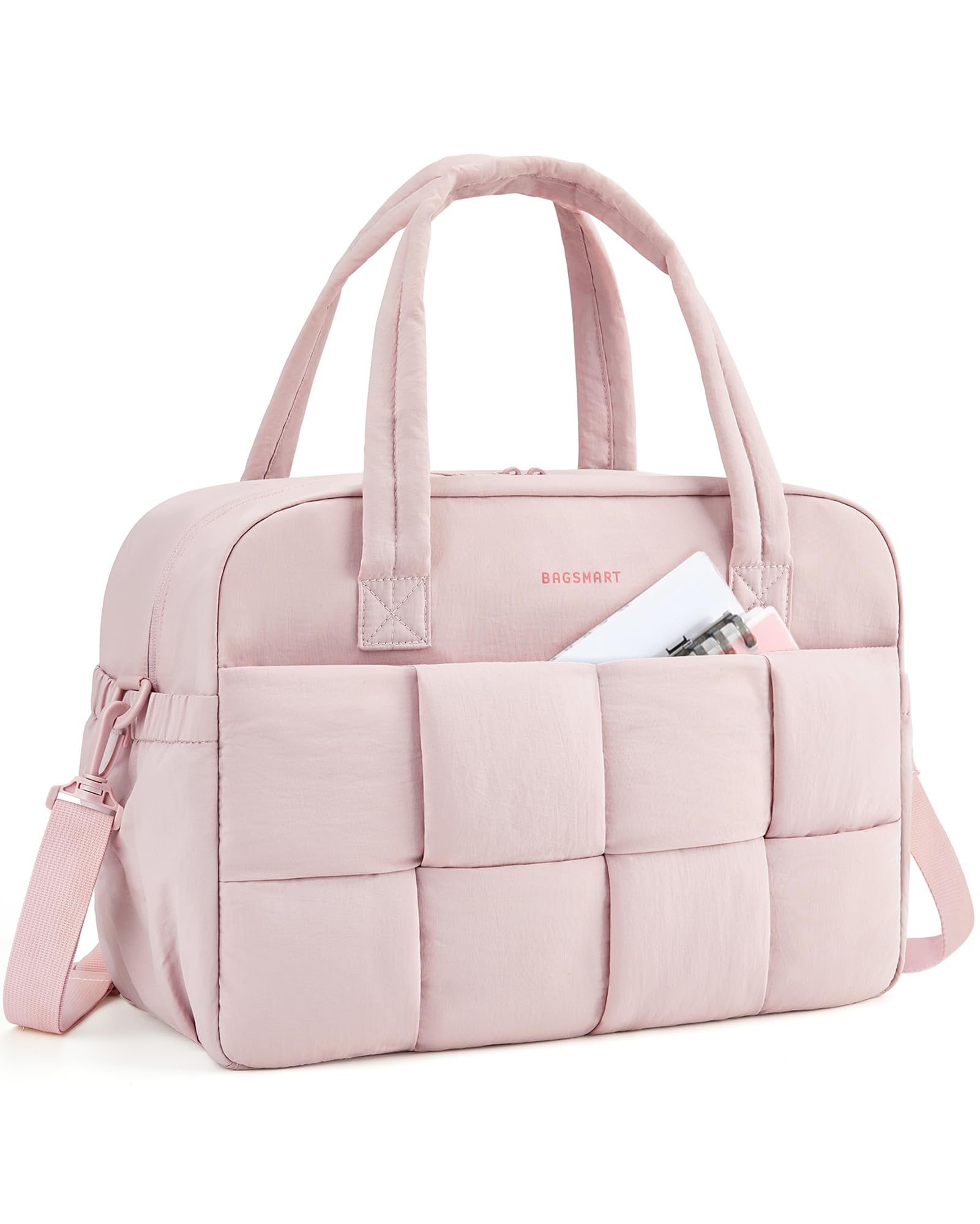 BAGSMART 29L Puffer Gym Bag for Women - Waterproof Duffle Travel Bag with Laptop Compartment, Weekender Carry On Bag for Workout, Yoga, Travel & Gym - Perfect as Personal Item Bag for Airplane