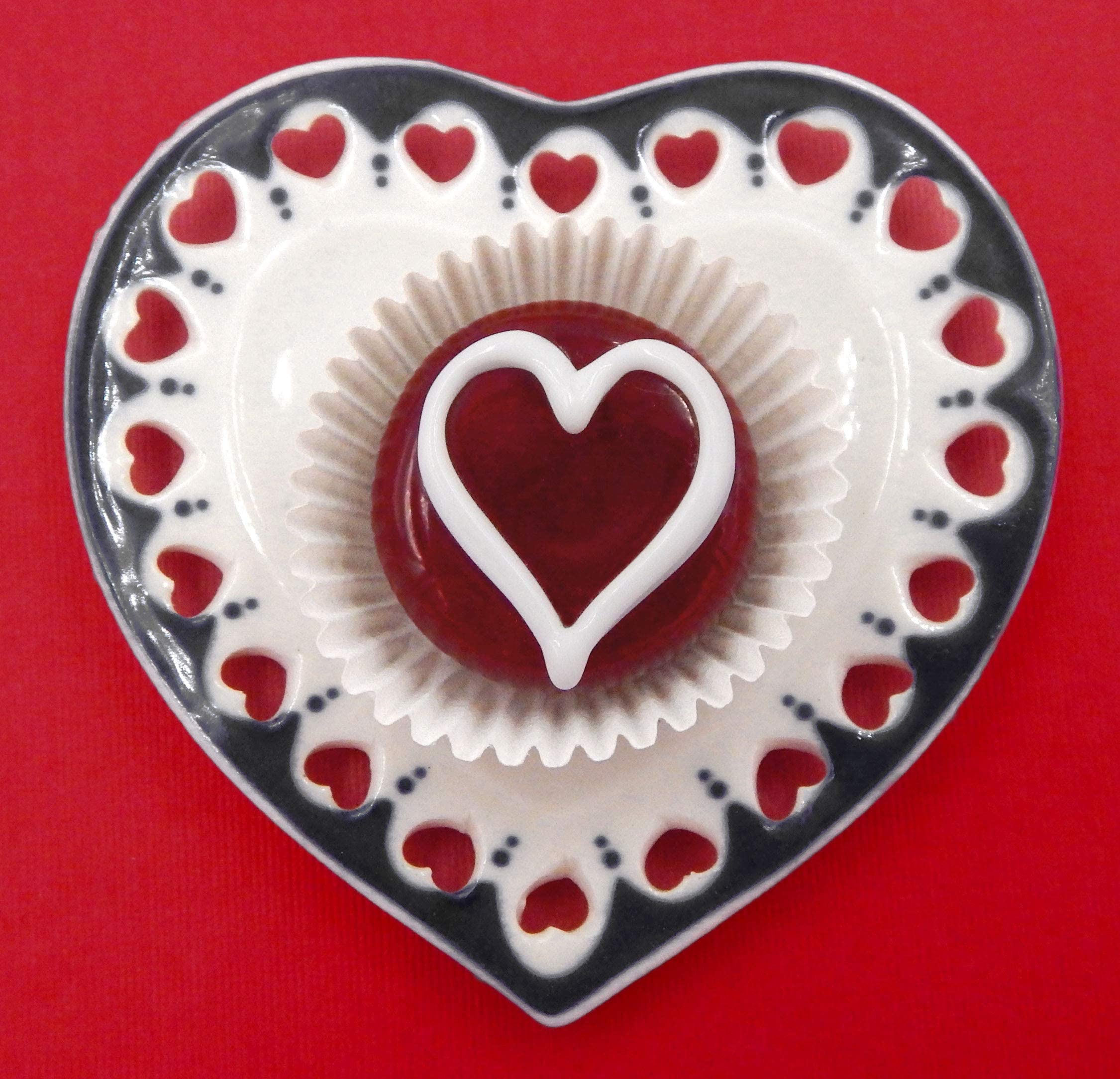 Collectible Glass Chocolate with Sweet Line Heart - Elegant Home Décor Gift (Cherry with White Chocolate Heart) | Perfect for Valentine's Day, Anniversary, Wedding, and Housewarming Presents