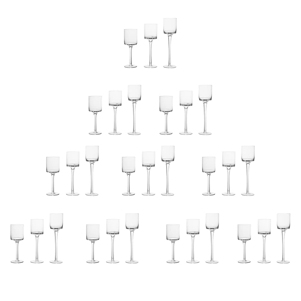 10 Sets (30 Pcs) Elegant Clear Glass Tealight Candle Holders - Tall & High for Candles Under 6cm/2.36
