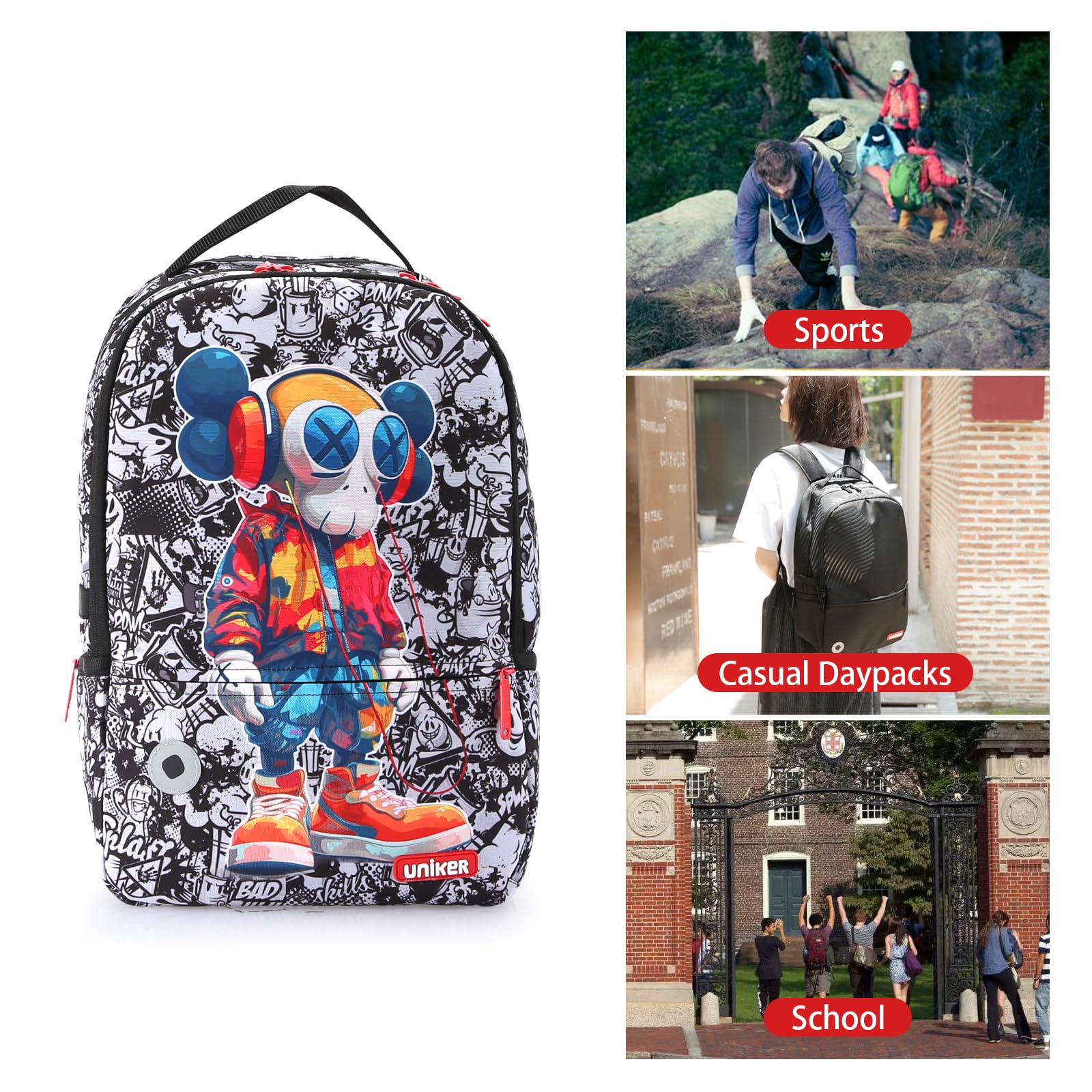 UNIKER Graffiti Backpack for School & Travel - Stylish 15.6 Inch Laptop Backpack for Men & Women - Perfect for College, Work, and Everyday Use