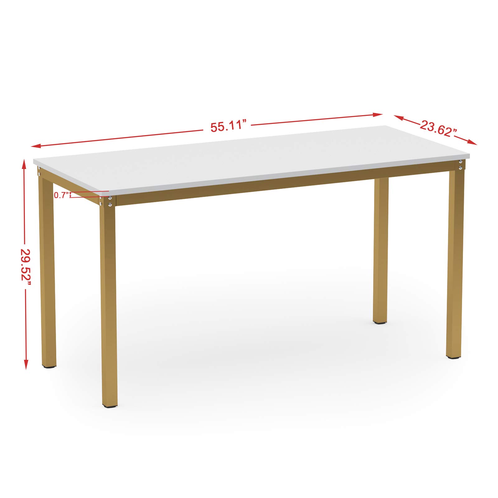 Teraves 55.11 Inch White & Gold Computer Desk - Sturdy Home Office Desk, Dining Table & Writing Workstation for Small Spaces | Perfect for Remote Work, Online Classes & Gaming Setup