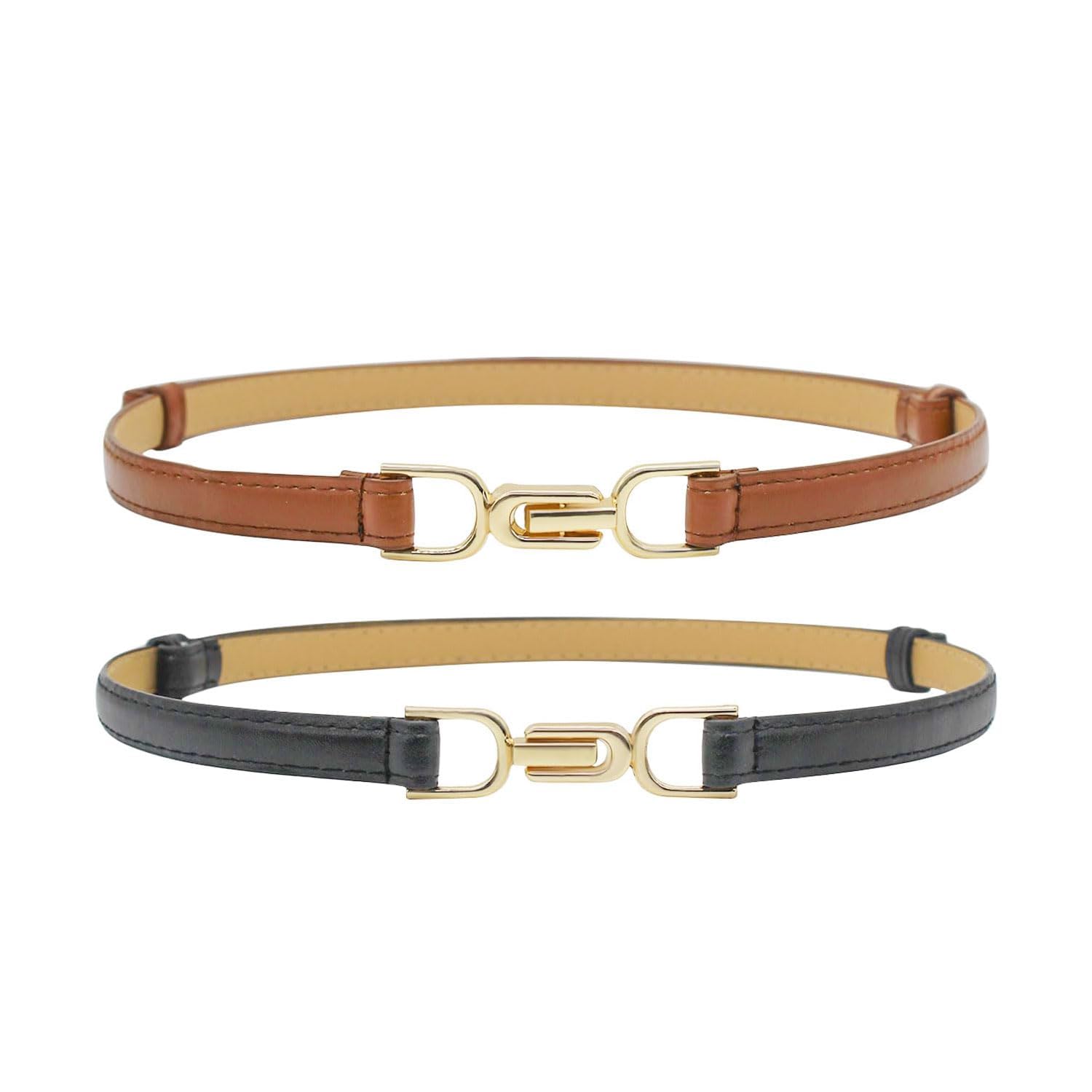 2 Pack Women's Adjustable Skinny Leather Belts for Jeans, Dresses & Pants - Fashion Accessories for Casual, Office & Party Wear | Perfect for Everyday Use, Work Attire, Date Nights & Special Occasions | Great Gift for Birthday, Anniversary & Christmas | Style with High-Waisted Bottoms, Layering & Tucked Shirts | Ideal for Business Meetings, Weekend Outings & Formal Events