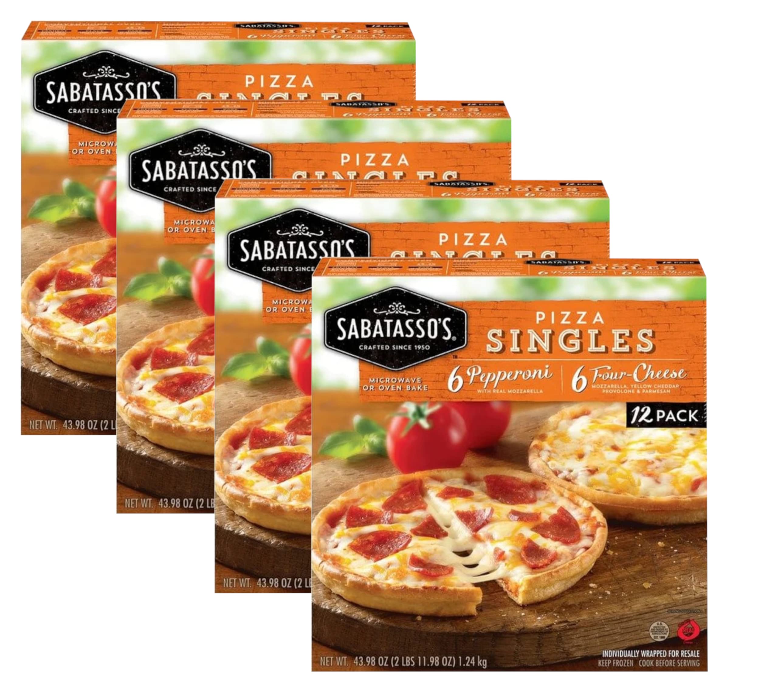 Sabatasso's Gluten-Free Pepperoni & Four Cheese Thin Crust Frozen Pizza - 4 Pack (43.86 oz Each) | Real Mozzarella | Ready-to-Bake | Perfect for Quick Meals, Parties & Family Dinners