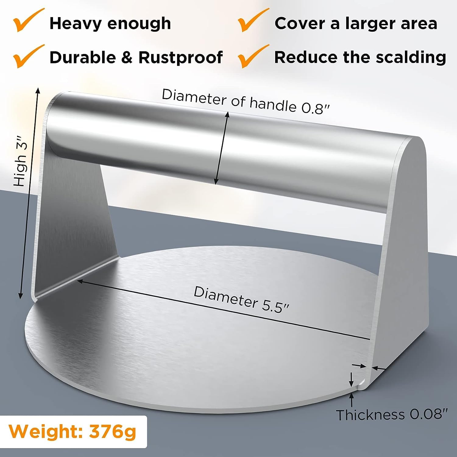 Elivete Stainless Steel Smash Burger Press - Heavy Duty Hamburger Patty Maker for Griddle - Professional Kitchen Tool for Perfect Burgers at Home, Restaurants & BBQs
