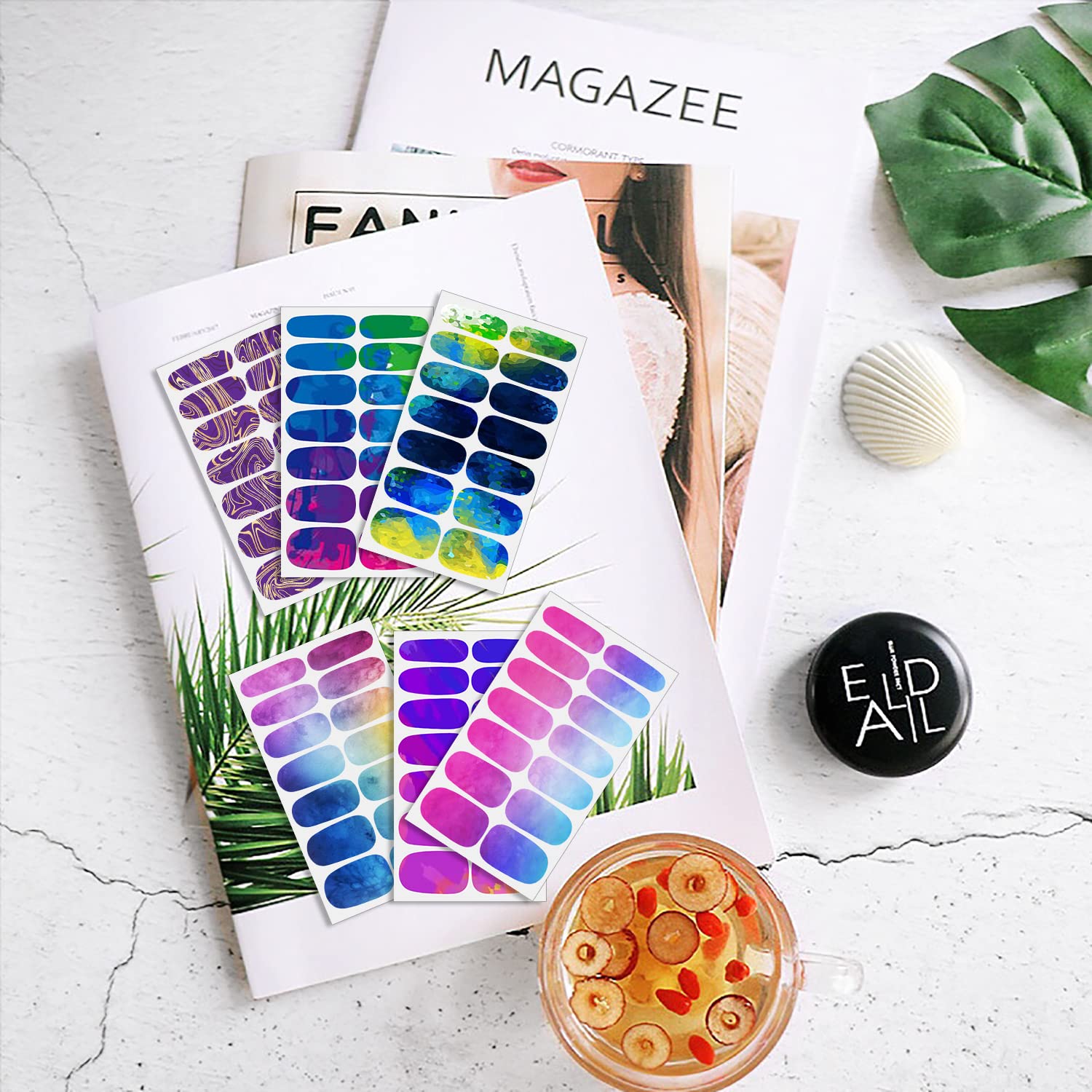 WOKOTO 12 Sheets Blooming Gradient Nail Polish Strips | Waterproof Nail Art Wraps & Colorful Marble Gel Nail Stickers for Women & Girls | DIY Manicure at Home, Parties & Special Occasions