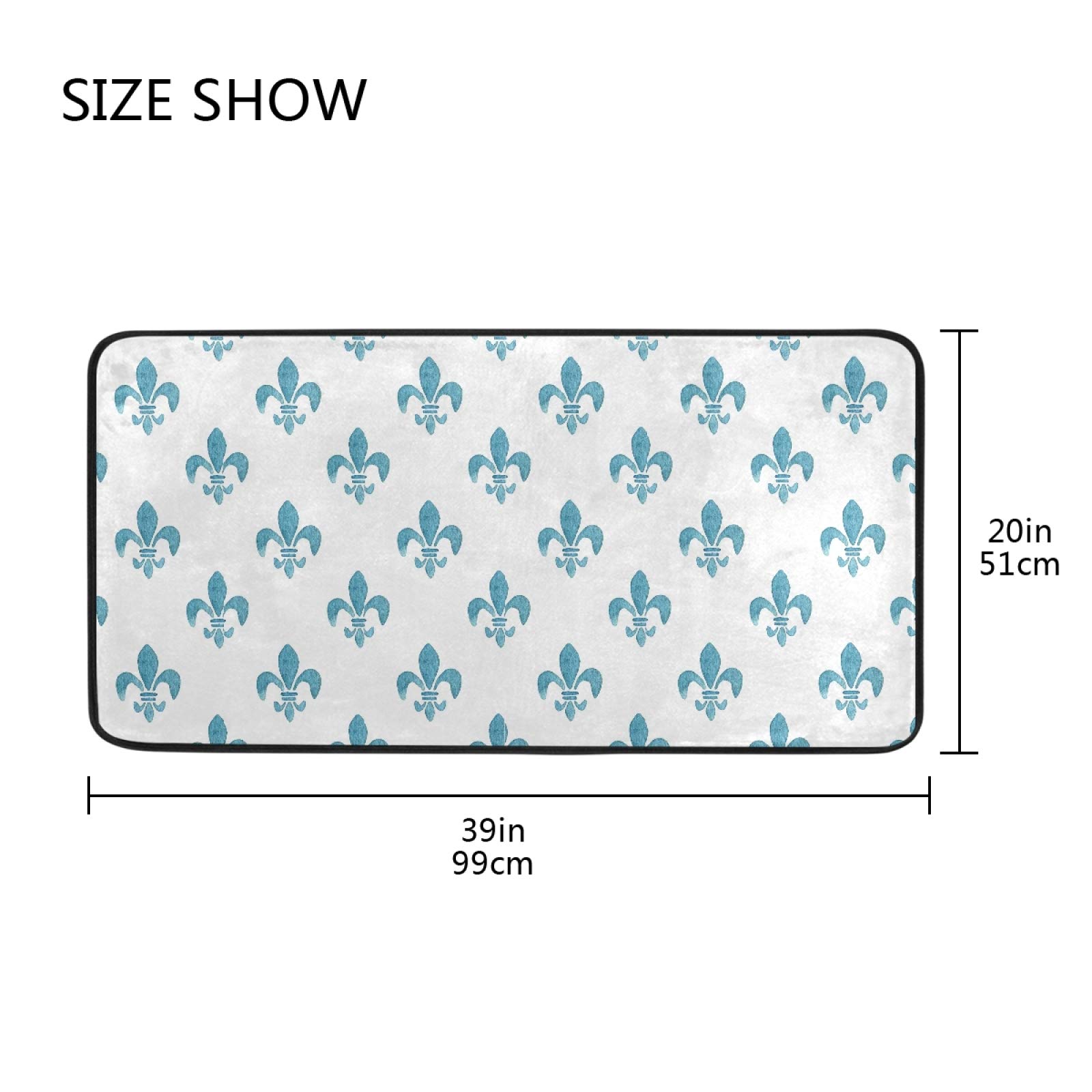 Susiyo Blue Fleur De Lis Anti-Fatigue Kitchen Mat - Non-Slip, Oil-Resistant, Easy to Clean Floor Rug for Indoor/Outdoor Use - Perfect for Kitchens, Bathrooms & Entryways