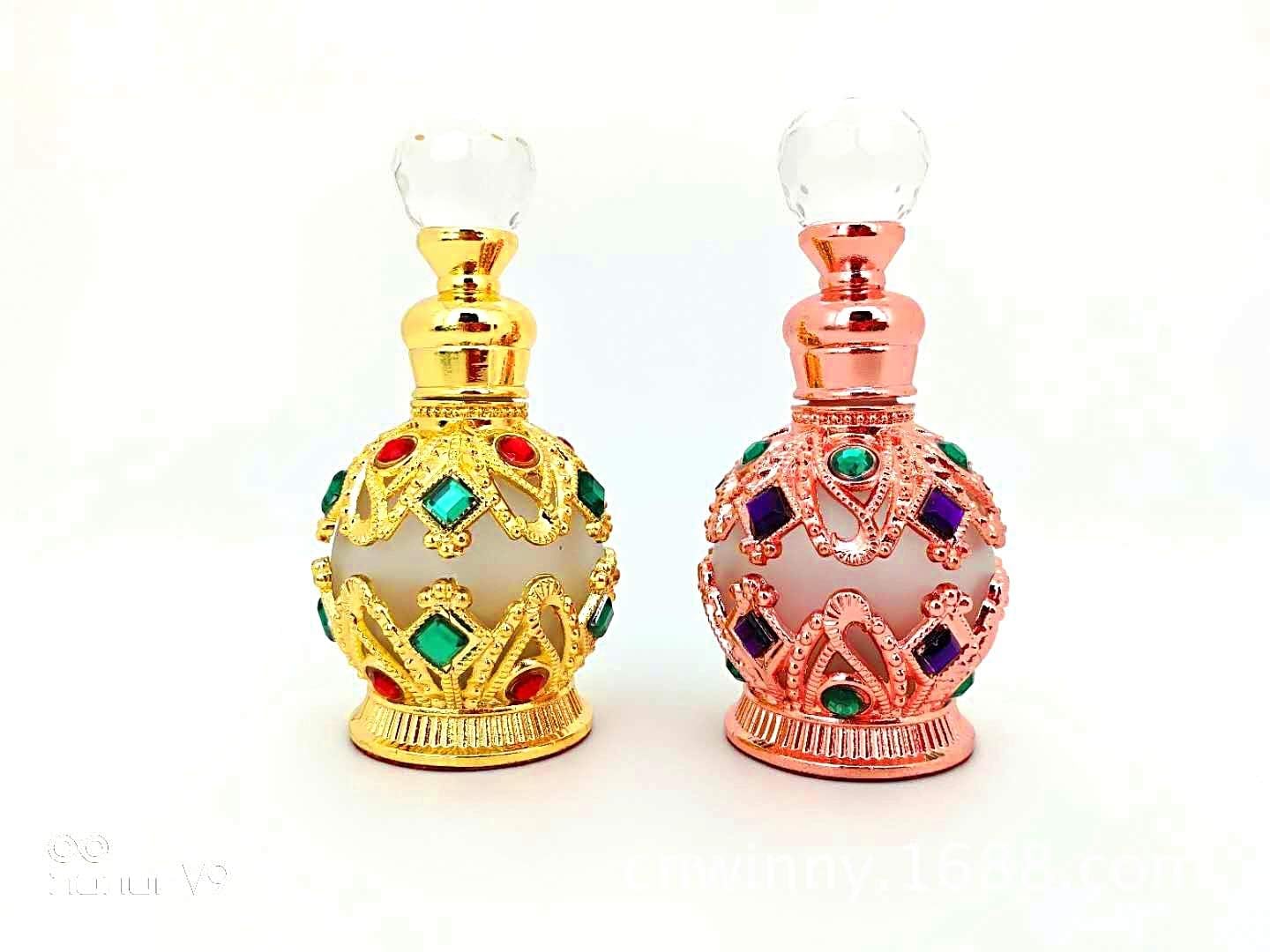 Shenzhao 15ml Refillable Empty Perfume Bottle - Round Diamond Design for Perfume & Essential Oils (Gold) | Travel, Gift & Home Fragrance Accessory