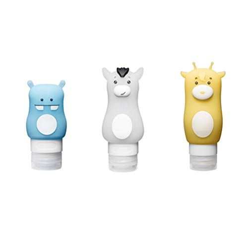 **OSALADI 3-Pack Silicone Travel Bottles Set (90ml Giraffe, 70ml White Horse, 50ml Blue Hippo) – Leak-Proof Squeezable Cosmetic Containers for Shampoo, Conditioner, Lotion – Perfect for Air Travel, Gym, Camping & Toiletries**