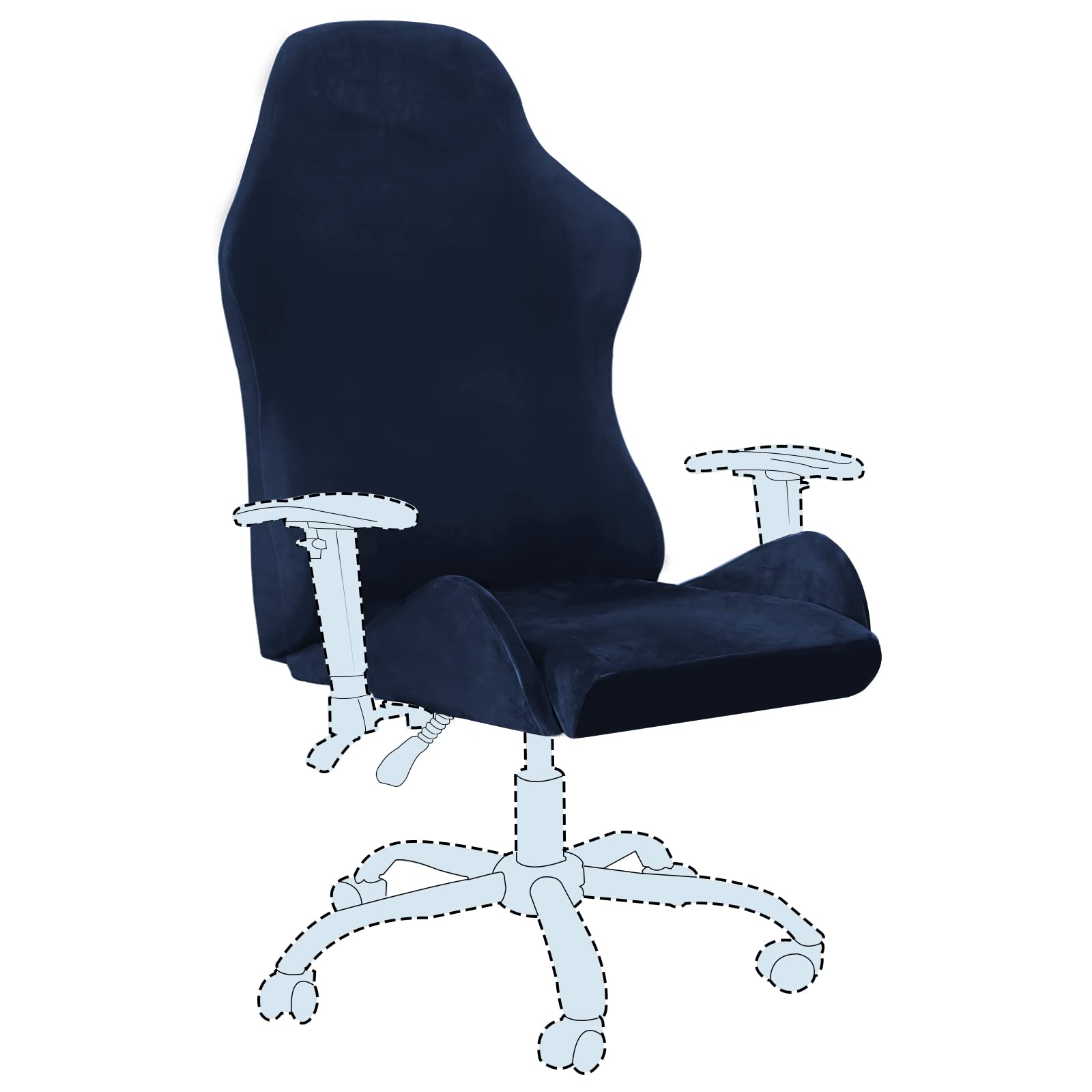 Velvet Gaming Chair Cover 2-Piece Set for Office & Racing Chairs - Navy