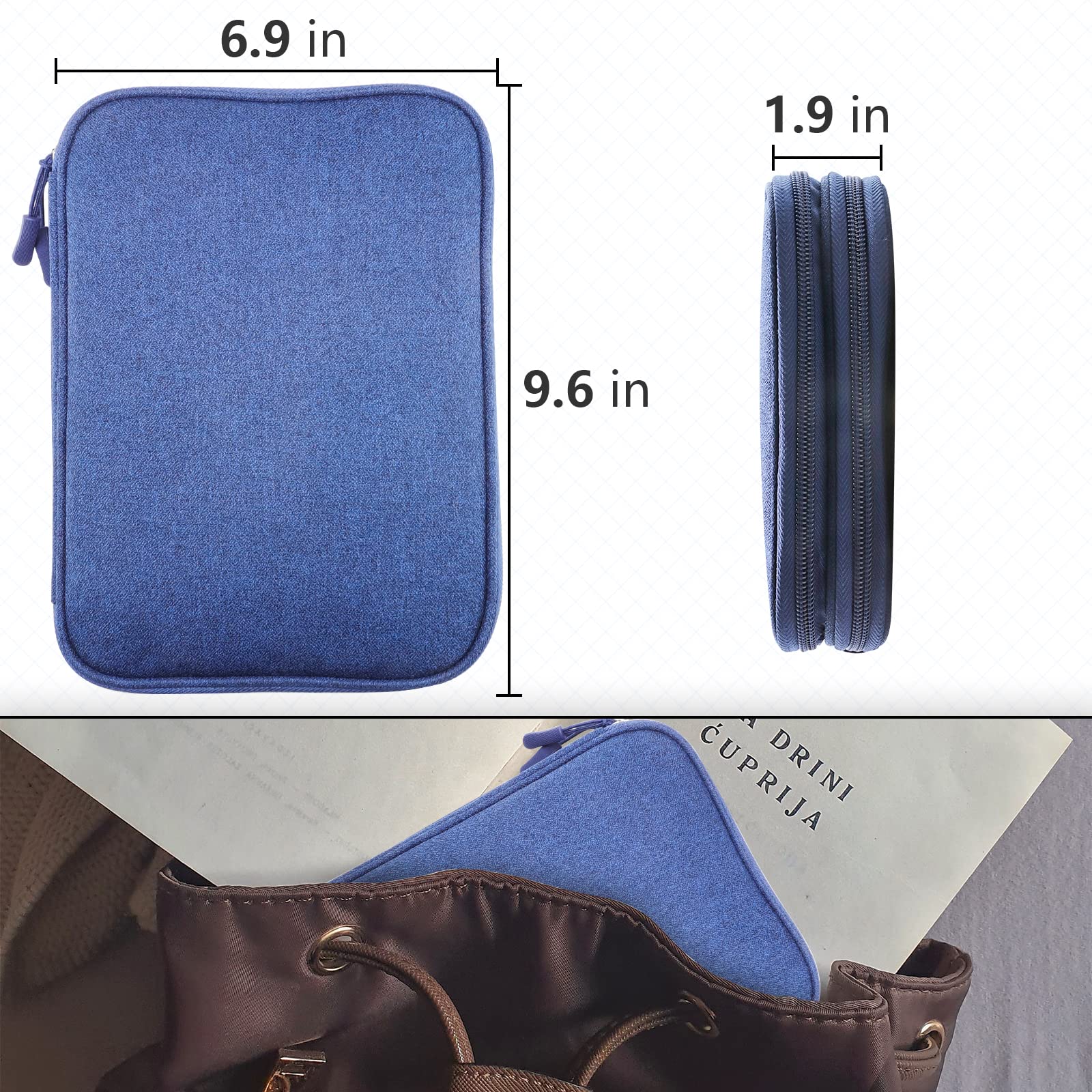 Teskyer Waterproof Cable Organizer Bag - Portable Travel Storage for Cables, Chargers, Earphones - Navy Blue (9.6x6.9