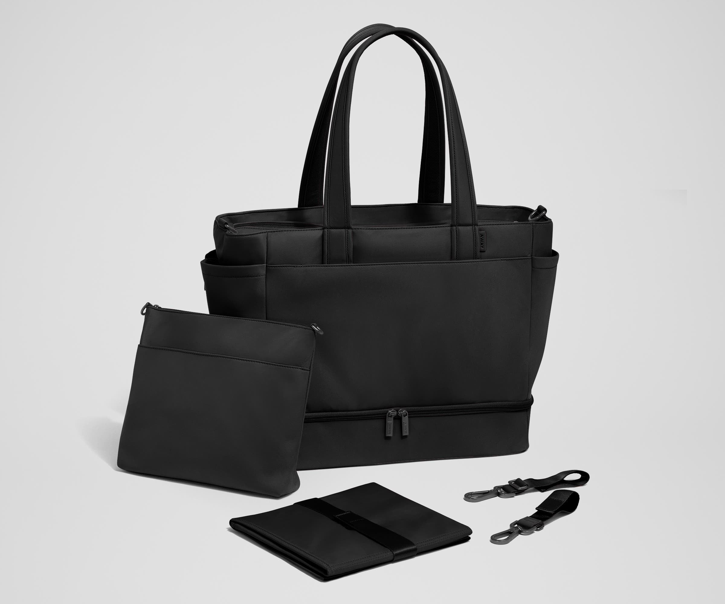 Jet Black Double Diaper Tote Bag - Large Waterproof Baby Essentials Organizer for Moms - Perfect for Daycare, Travel & On-the-Go Parenting