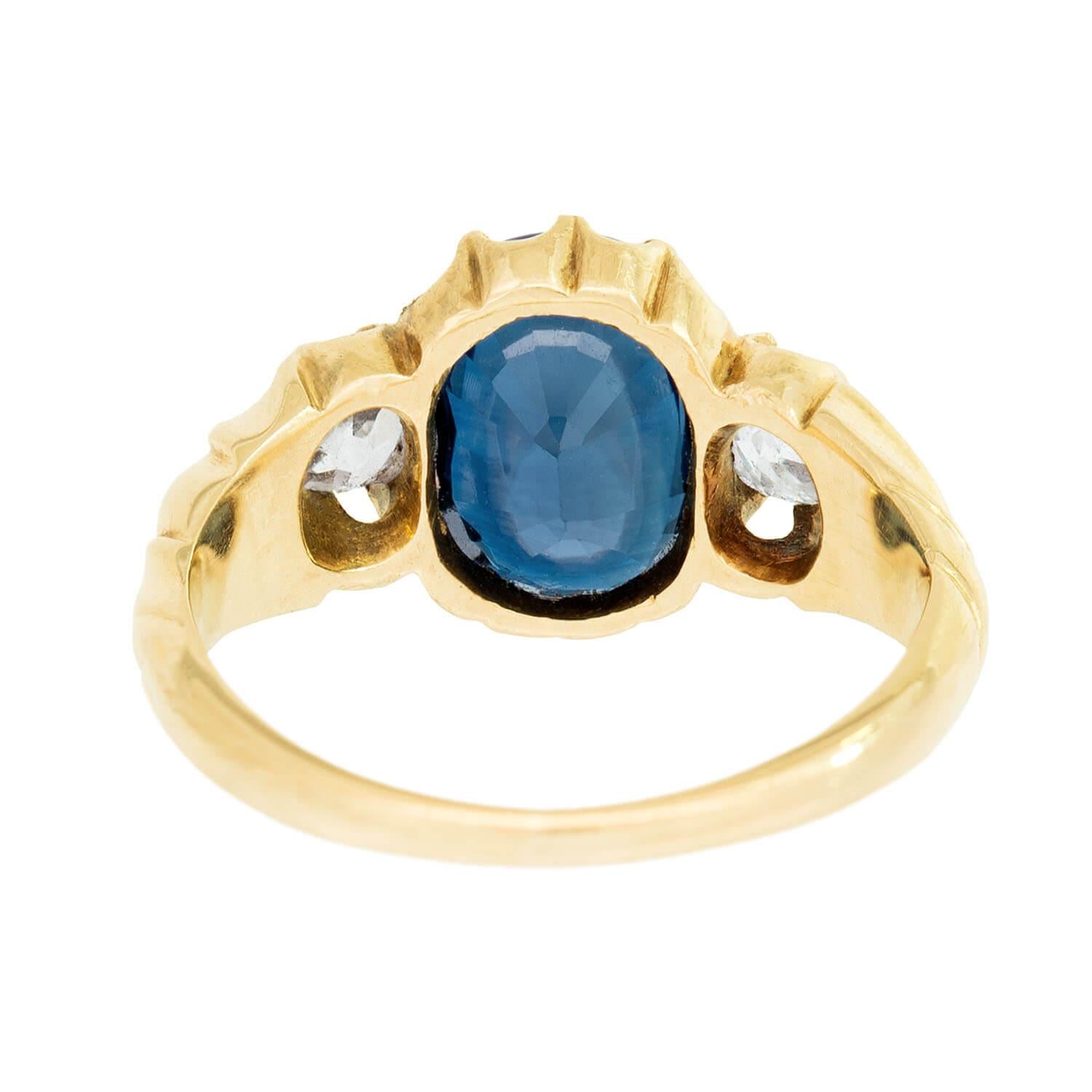 Exquisite Victorian 15K Gold 2.88ct Sapphire & Diamond Engagement Ring - Perfect for Weddings, Anniversaries & Special Occasions
