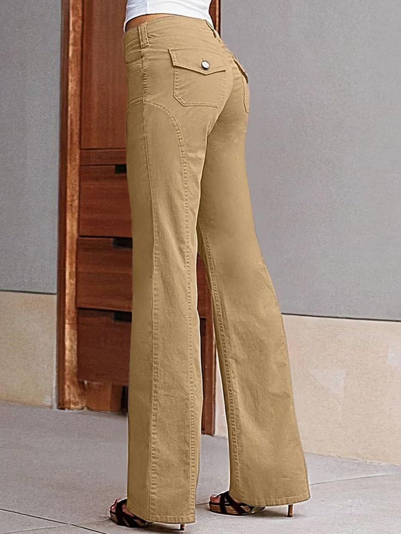 Flamingals Women's Straight Leg Wide Flare Jeans - Mid Waist Dress Pants for Casual & Office Wear | Comfortable Stretch Denim Trousers for Everyday Style