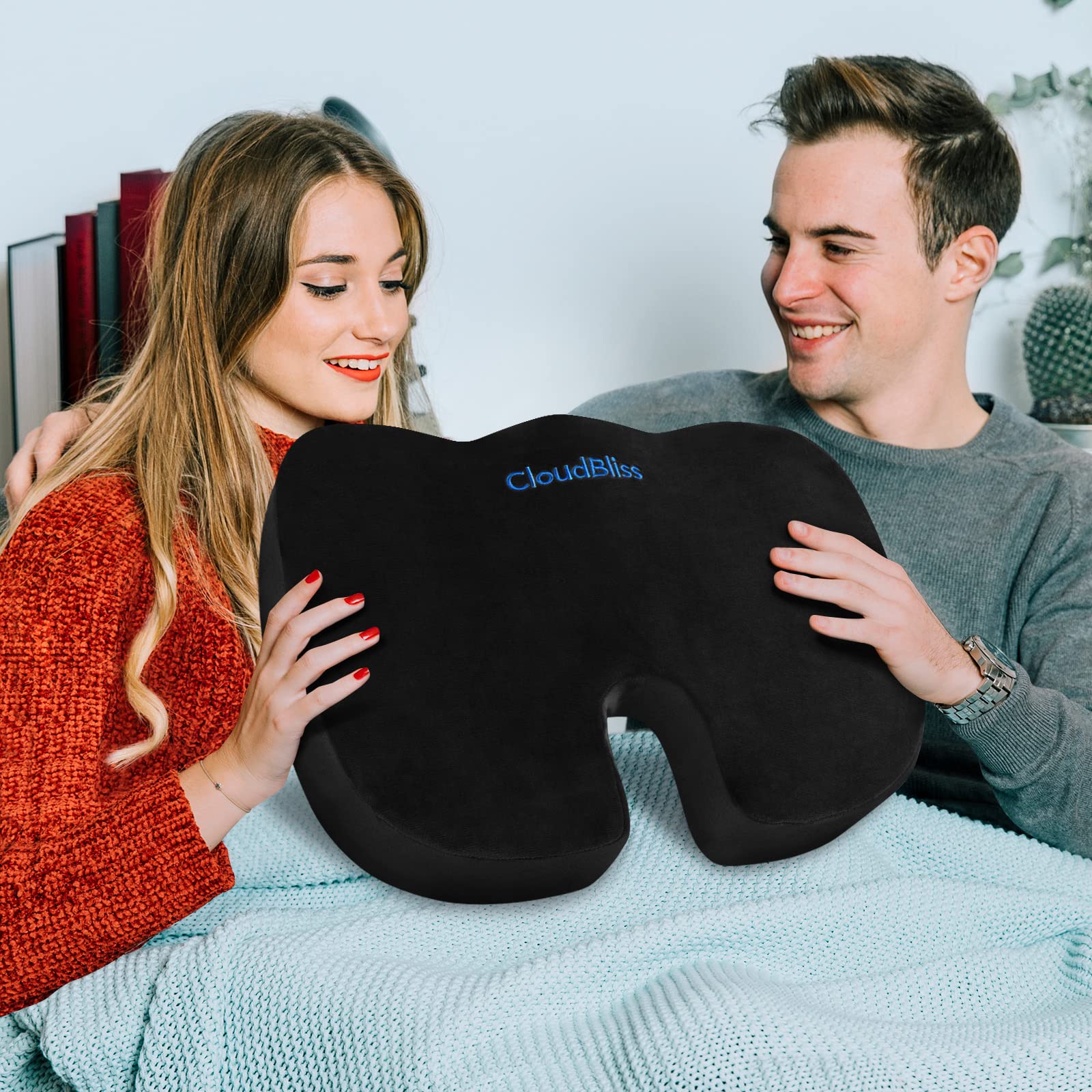 CloudBliss Large Office Chair Seat Cushion with Cooling Gel Memory Foam - Orthopedic Support for Back Pain, Sciatica & Tailbone Relief - Ergonomic Design for Wheelchair, Office, Gaming & Car Use - Black - Perfect for Long Work Hours & Extended Sitting Comfort