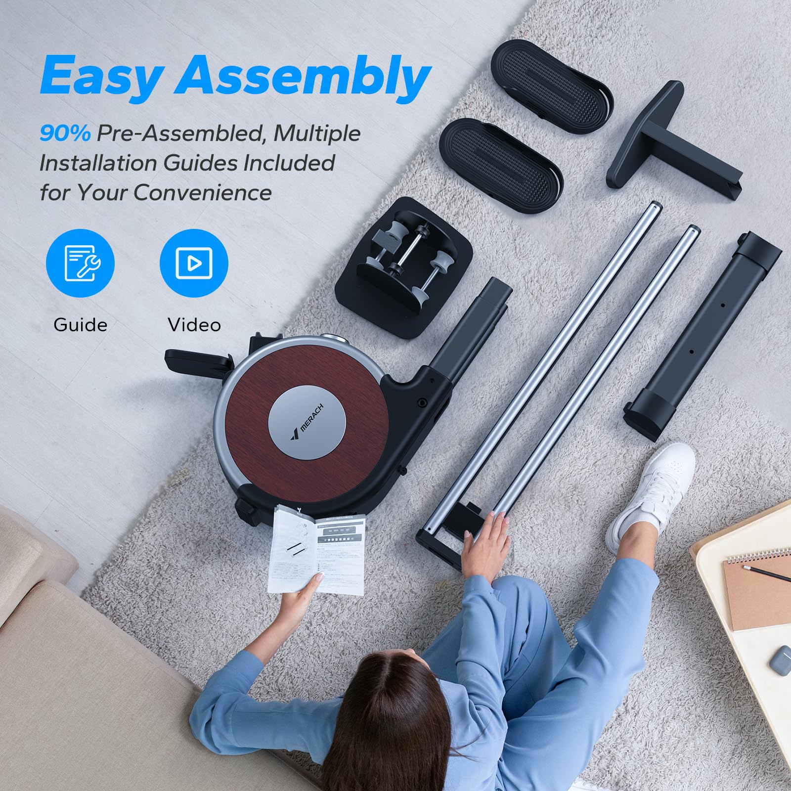 Premium Bluetooth Magnetic Rowing Machine with Dual Slide Rail - 16-Level Electromagnetic Resistance, 350lb Weight Capacity & App Connectivity - Home Fitness Equipment for Full-Body Workout & Cardio Training - Perfect for Small Spaces & Apartment Workouts