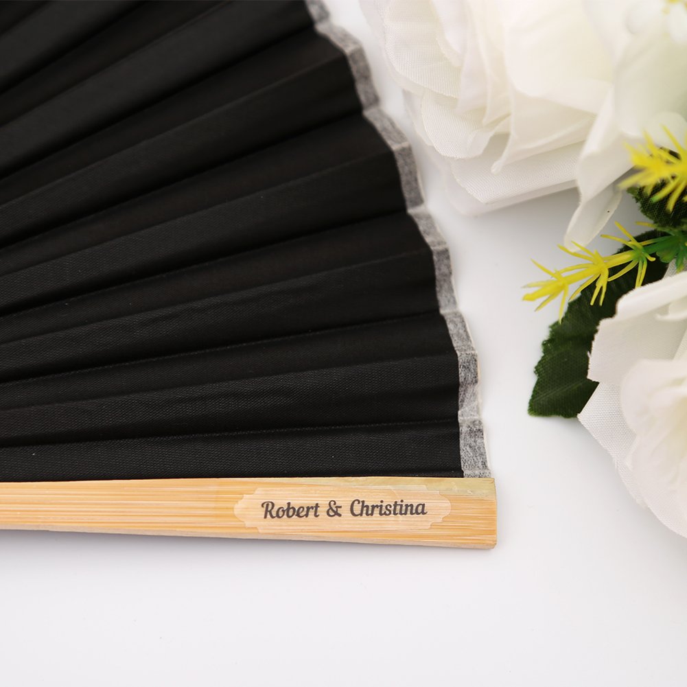 50pcs Black Silk Bamboo Handheld Folding Fans - Elegant Wedding Favors, Bridal Shower Gifts with Laser-Cut Gift Box - Perfect for Asian Weddings, Tea Ceremonies, Cultural Events & Summer Cooling Accessories