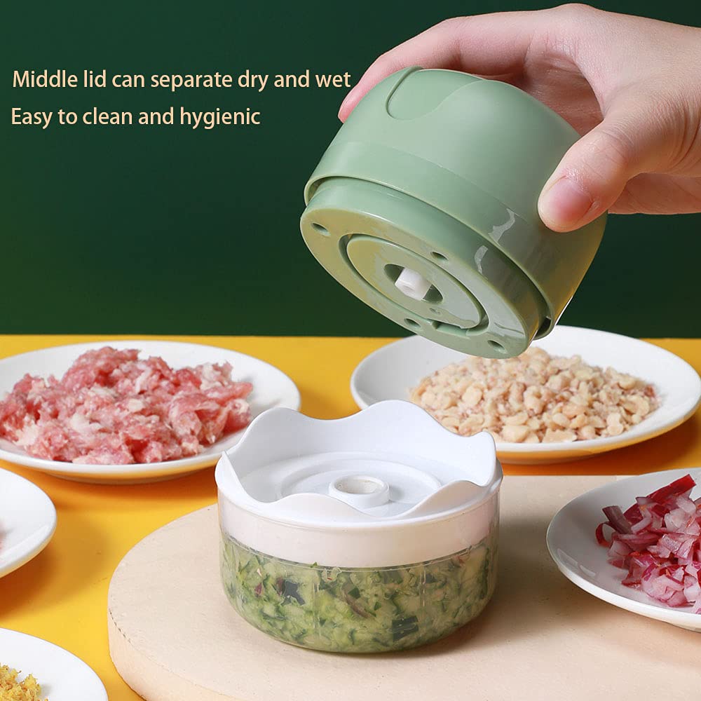 Electric Garlic Chopper & Onion Chopper - USB Rechargeable Mini Food Processor with Brush, 100ml Capacity, Green | Perfect for Kitchen, Camping & Quick Meal Prep