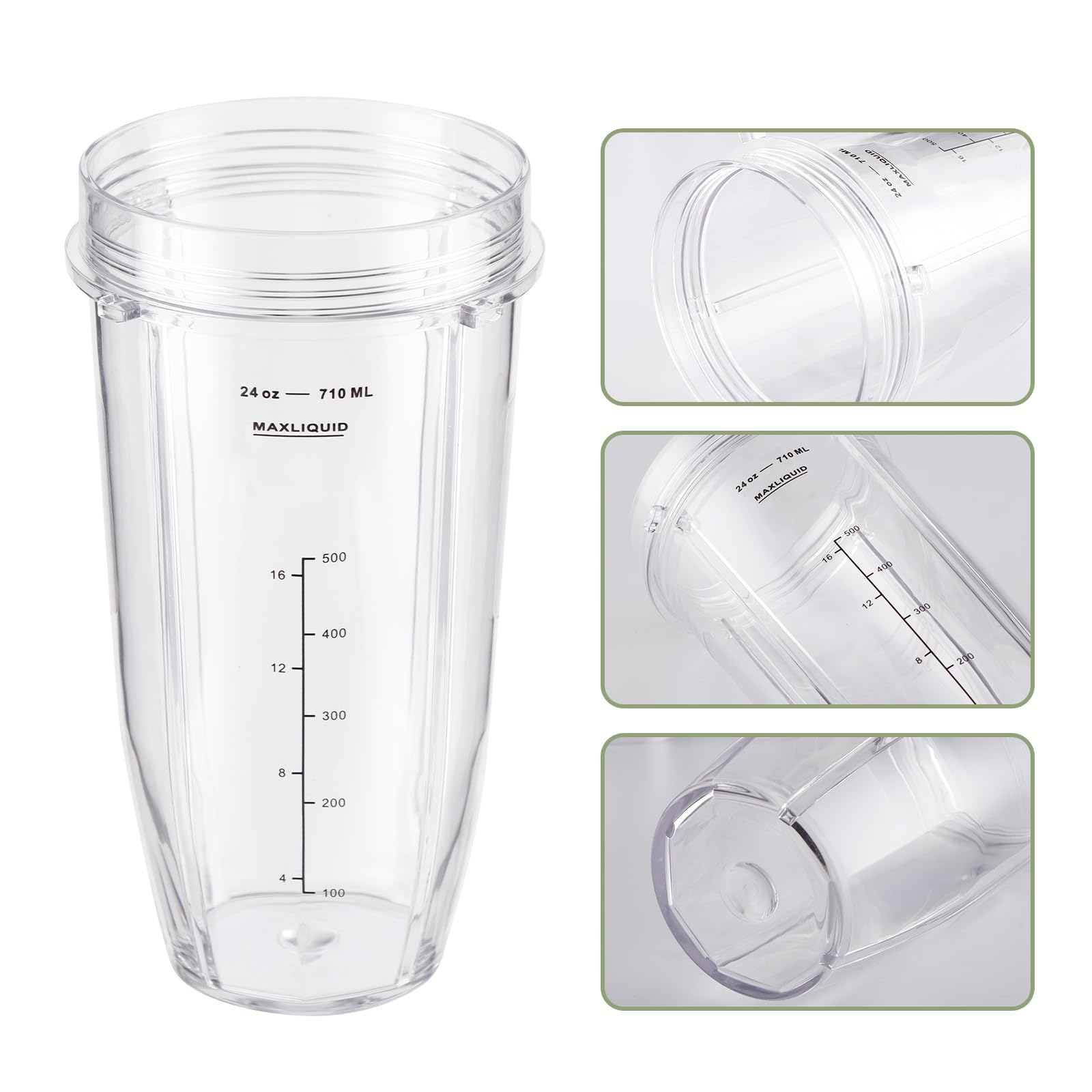 5-Piece Ninja Blender Replacement Set - 24oz Cups with Leakproof Lids & 7-Fin Extractor Blade - Compatible with Nutri Ninja Auto iQ BL2012 BN801 BL480 BL682 BL642 - Perfect for Smoothies, Protein Shakes & Meal Prep On-The-Go