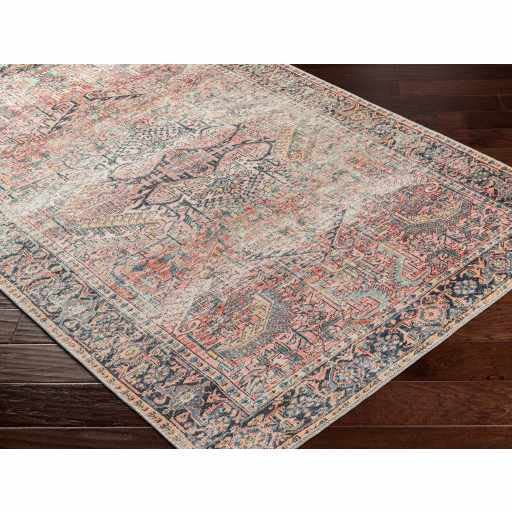 Hauteloom Dunshaughlin Machine Washable Area Rug - Farmhouse Style - Blue, Navy, Dusty Coral - 5'3