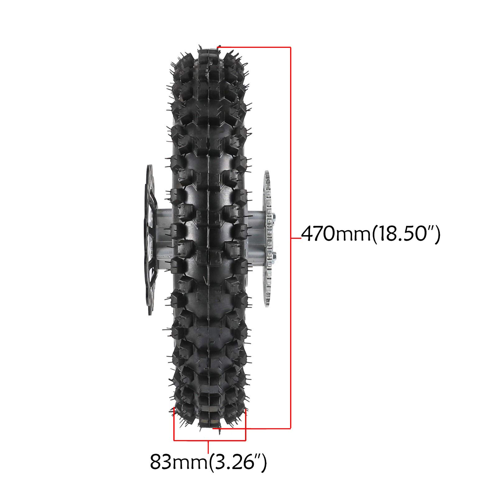 3.00-12 Dirt Pit Bike Rear Wheel Tire Rim with 12mm Bearing, Brake Disc Rotor & Sprocket - Compatible with 80/100-12 Tires | Off-Road, Motocross & Trail Riding Accessories
