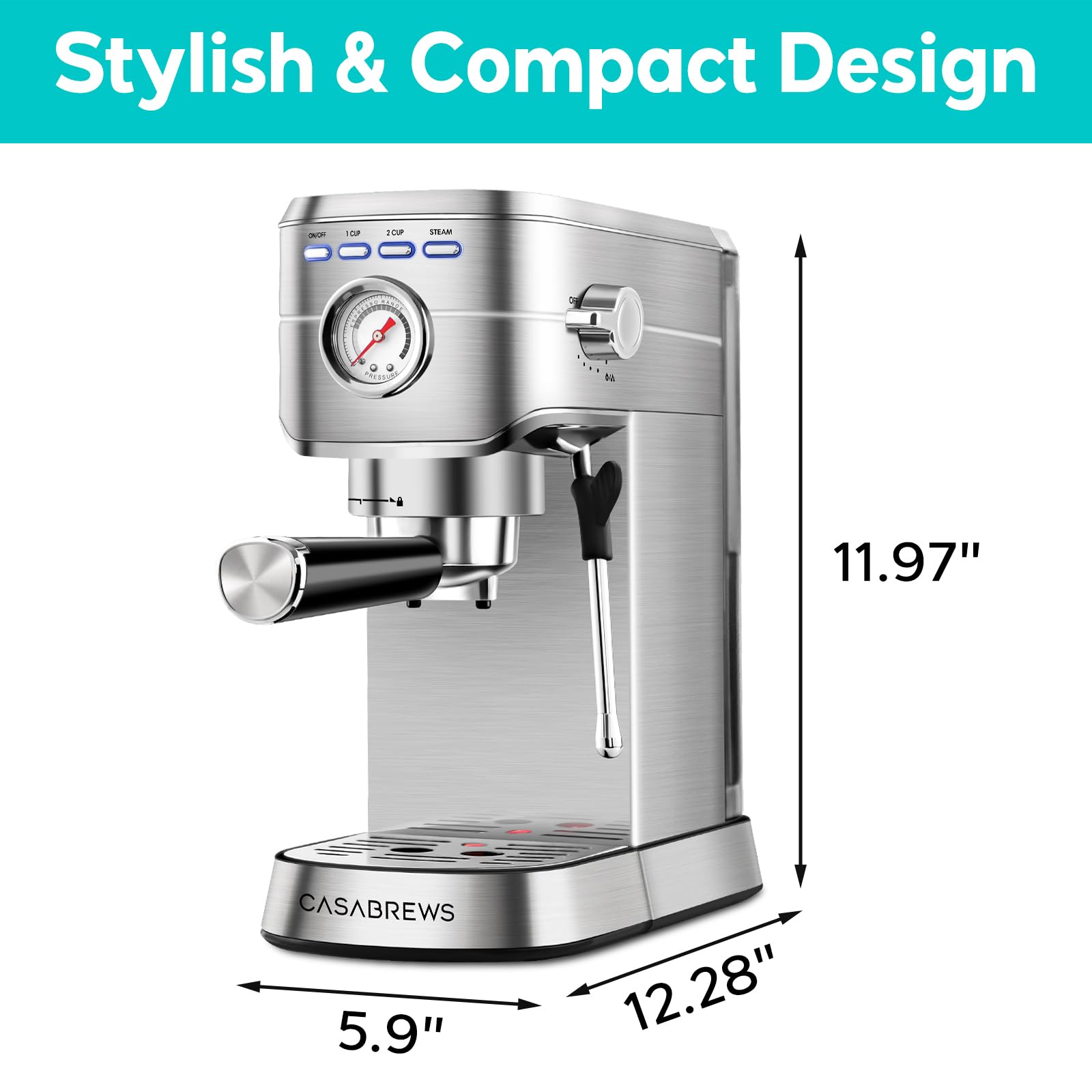 CASABREWS CM5418 20 Bar Espresso Machine - Compact Stainless Steel Coffee Maker with Steam Milk Frother & 34oz Removable Water Tank - Perfect for Cappuccino, Latte, Home & Office Use