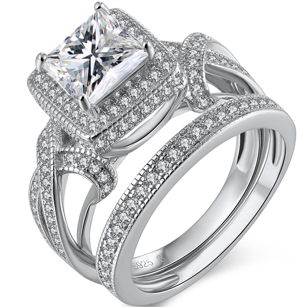 MABELLA Princess Cut Cubic Zirconia Infinity Wedding Ring Set - 925 Sterling Silver Engagement & Bridal Jewelry for Women - Perfect for Proposals, Anniversaries & Romantic Gifts