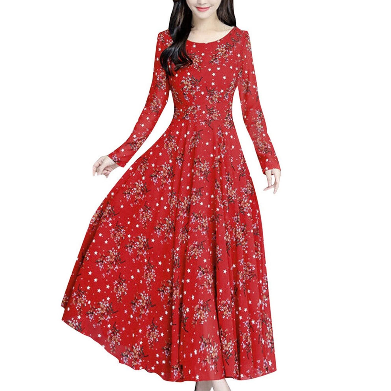 Women's Floral Beach Dress Long Sleeve Vintage Boho Dress - Casual Party Cocktail Dress for Summer Vacations, Beach Weddings & Outdoor Events