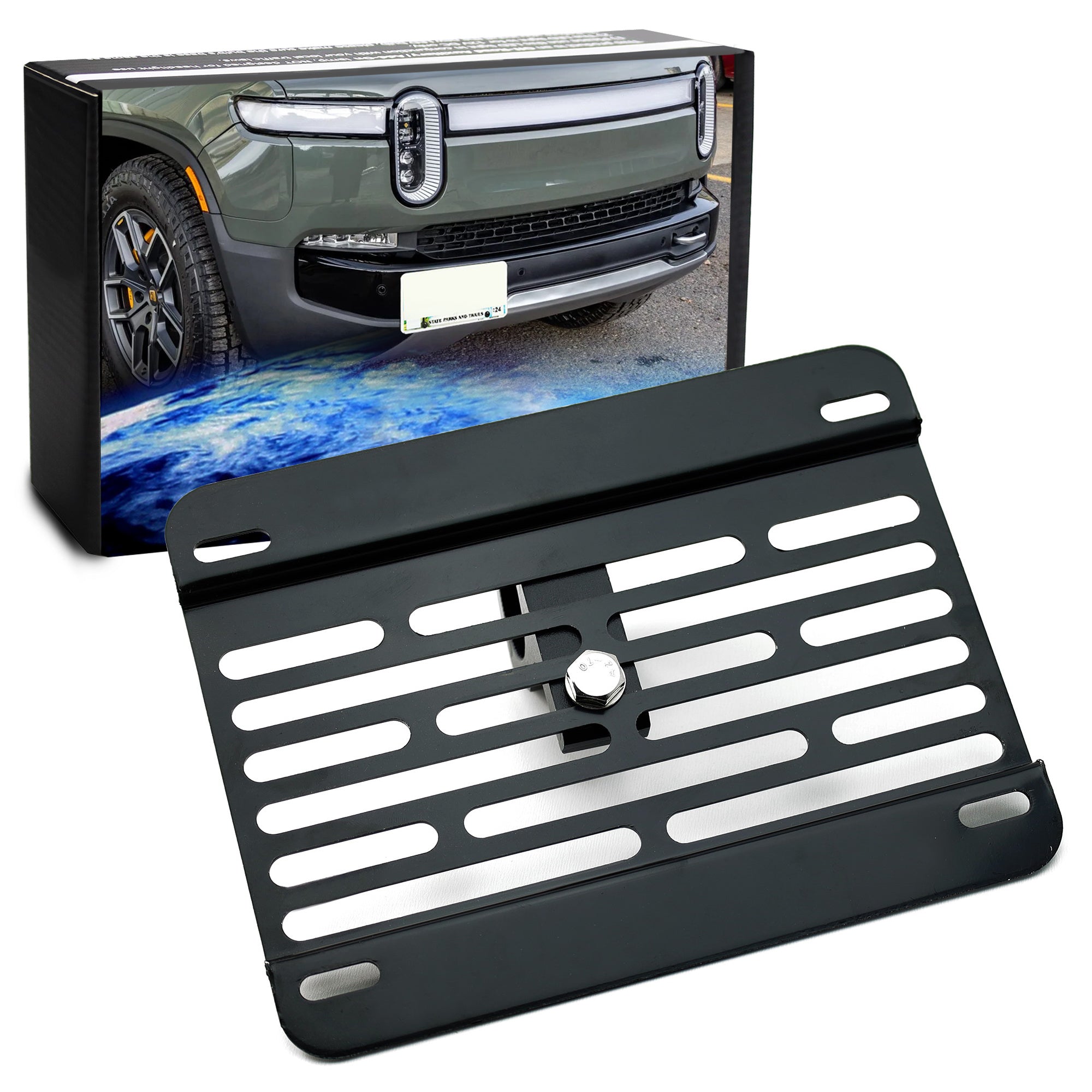 2022+ Rivian R1T R1S Front Tow Hook License Plate Relocation Bracket Kit - Off-Road Accessory for Adventure Vehicles & Trail Riding