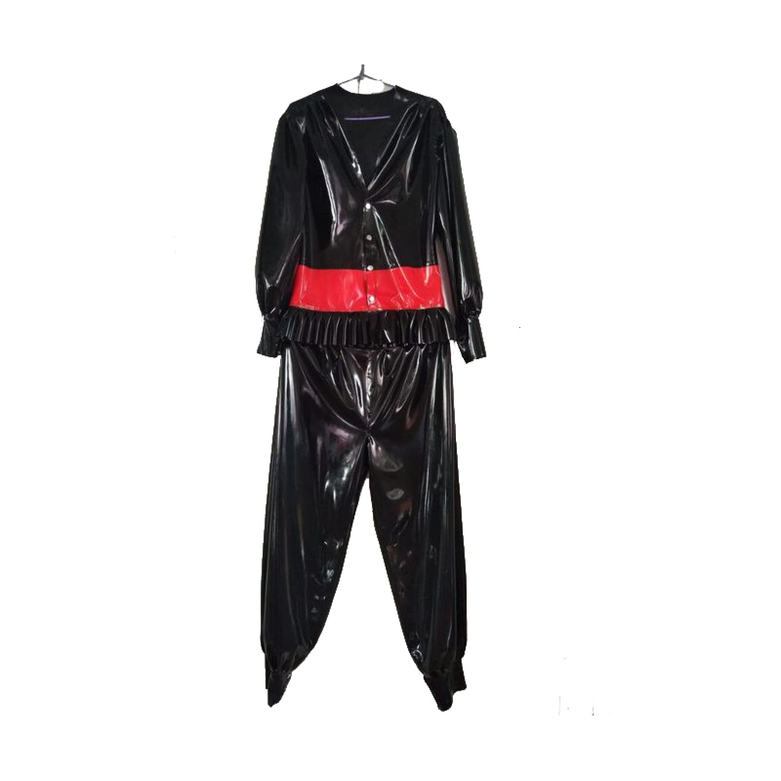 100% Latex Rubber Suit - Black & Red Shirt & Pants Set (0.4mm Thickness) | XXS-XXL Sizes | Fetish Wear, Cosplay, BDSM, Fashion Outfit for Parties & Performances