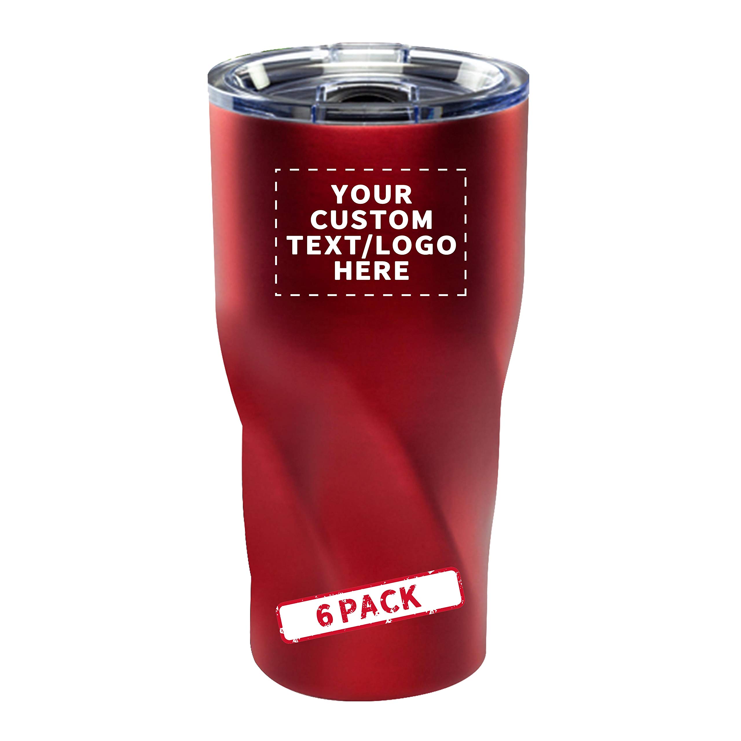 Personalized Wavey Mavey 20 oz. Vacuum Insulated Travel Mugs - 6 Pack Custom Text & Logo - Red - Perfect for Corporate Gifts, Office Use & Outdoor Activities