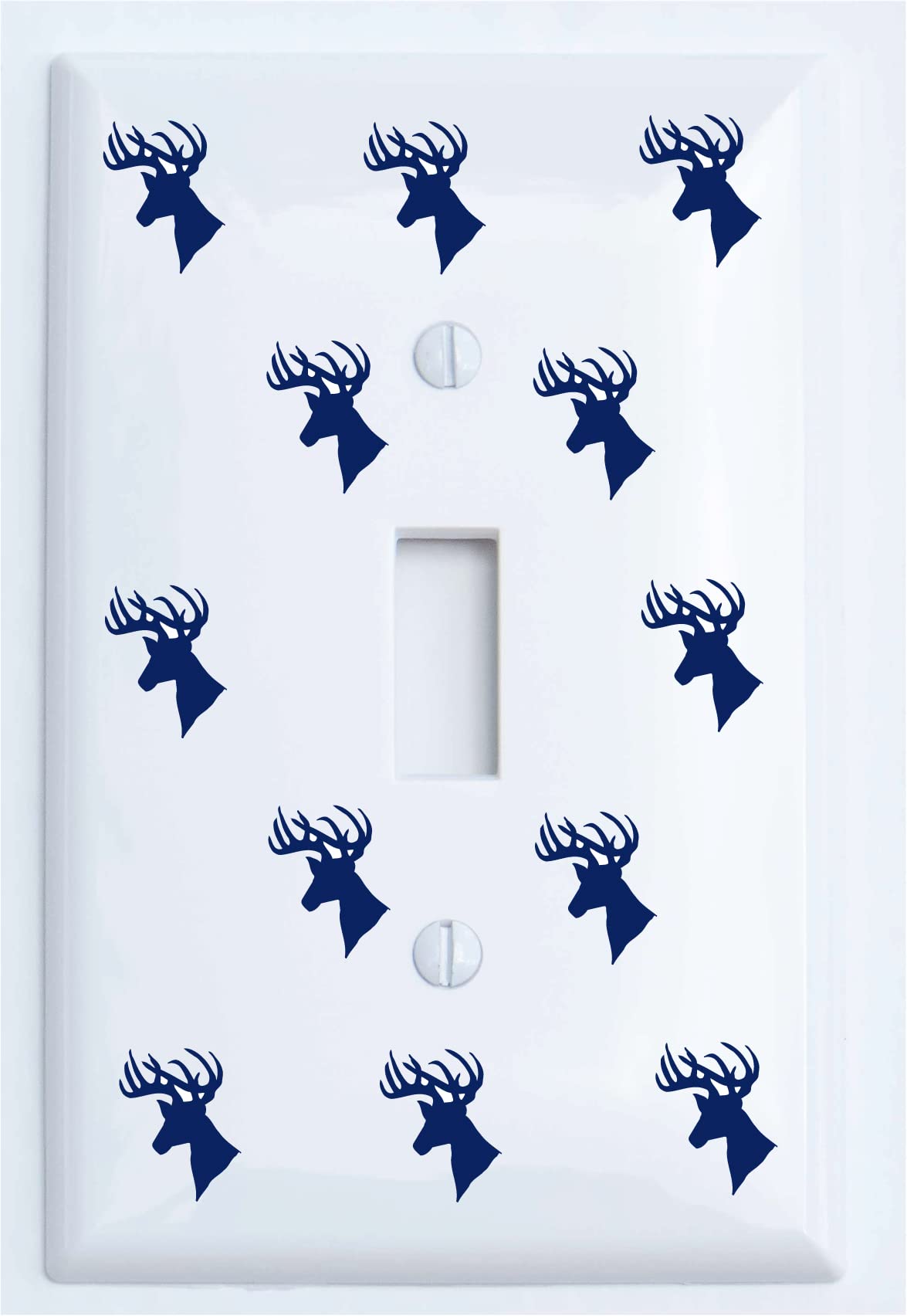 Navy Deer Print Light Switch Plate and Outlet Covers - Woodland Forest Animal Nursery Wall Decor - Single Toggle Switch Cover - Perfect for Kids Room, Cabin, Rustic Home Decor