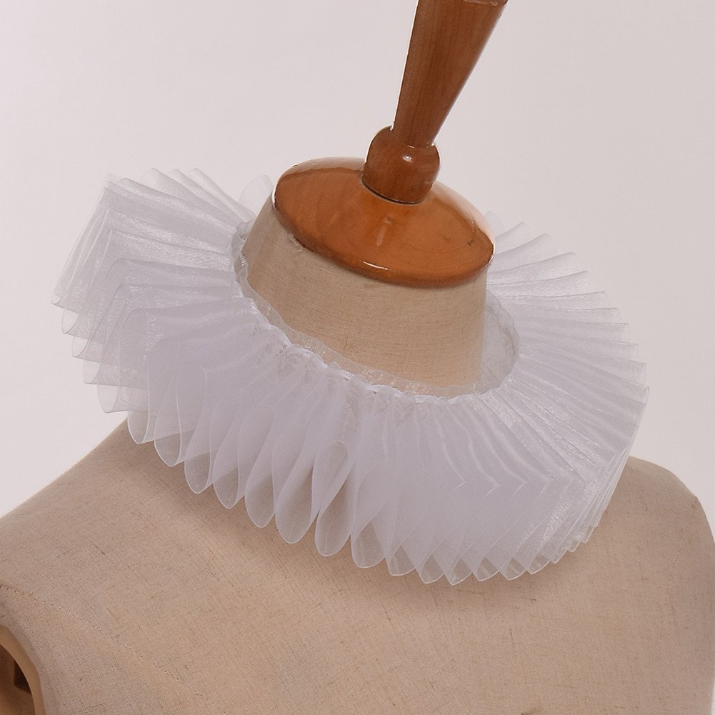 Graceart Victorian Elizabethan Ruff Collar - Elegant Dickens Neck & Wrist Ruffs, Lace Cuff Bands for Renaissance Fairs, Cosplay & Historical Reenactments