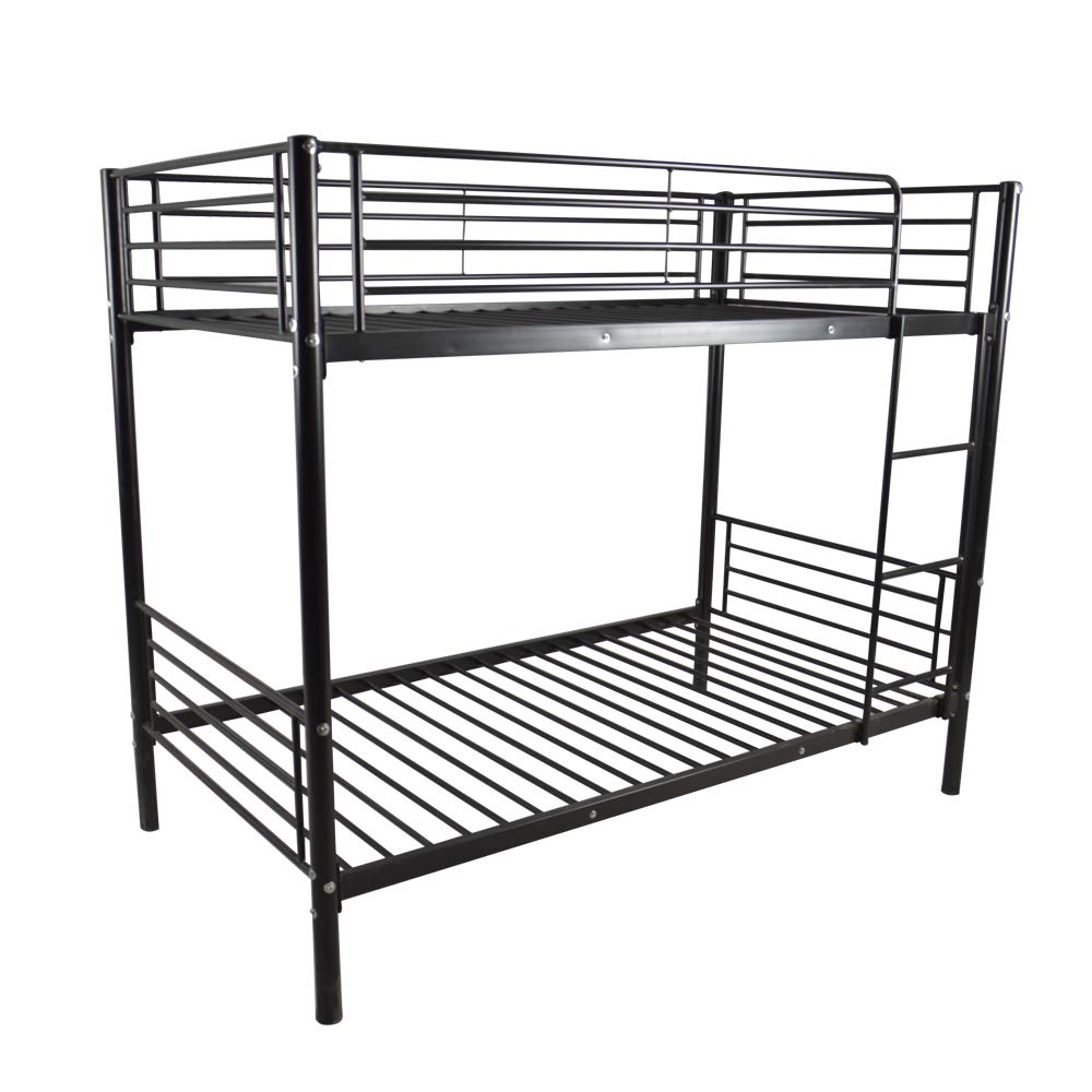 Sturdy Metal Bunk Bed with Ladder - Twin Size Kids Bunk Bed in Black | Space-Saving Iron Bed Frame for Children's Bedroom, Dorm Room or Guest Room