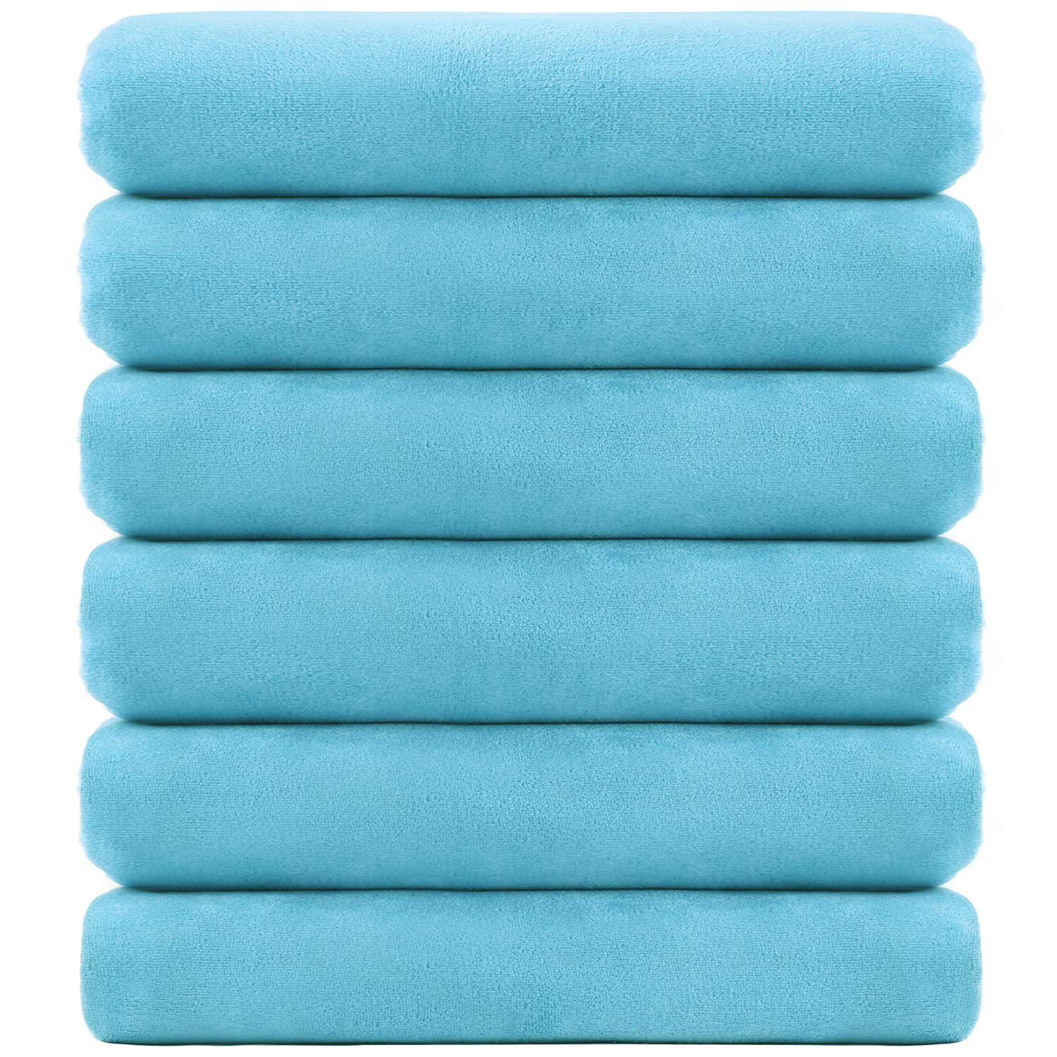 Premium 100% Microfiber Bath Towels Set - Ultra Absorbent, Quick Dry & Soft for Bathroom, Gym, Pool, Spa - 6 Pack 27x55 Inch Aquamarine Blue - Perfect for Yoga, Travel & Beach Use