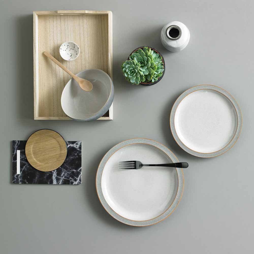 Denby Elements Light Grey Dinner Plates Set of 4 - 26.5cm Microwave & Dishwasher Safe Stoneware - Chip Resistant Ceramic Tableware for Everyday Dining, Dinner Parties & Restaurant Use