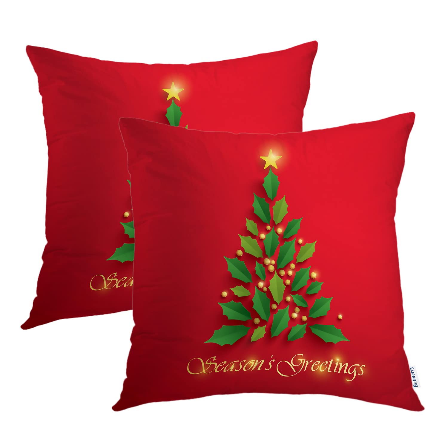 Batmerry Christmas Throw Pillow Covers 20x20 Inch - Festive Christmas Tree Star Green Winter Decor for Couch, Sofa & Bed - Digital Printed Blended Fabric with Invisible Zipper | Perfect for Holiday Home Decor, Christmas Party & Cozy Winter Ambiance