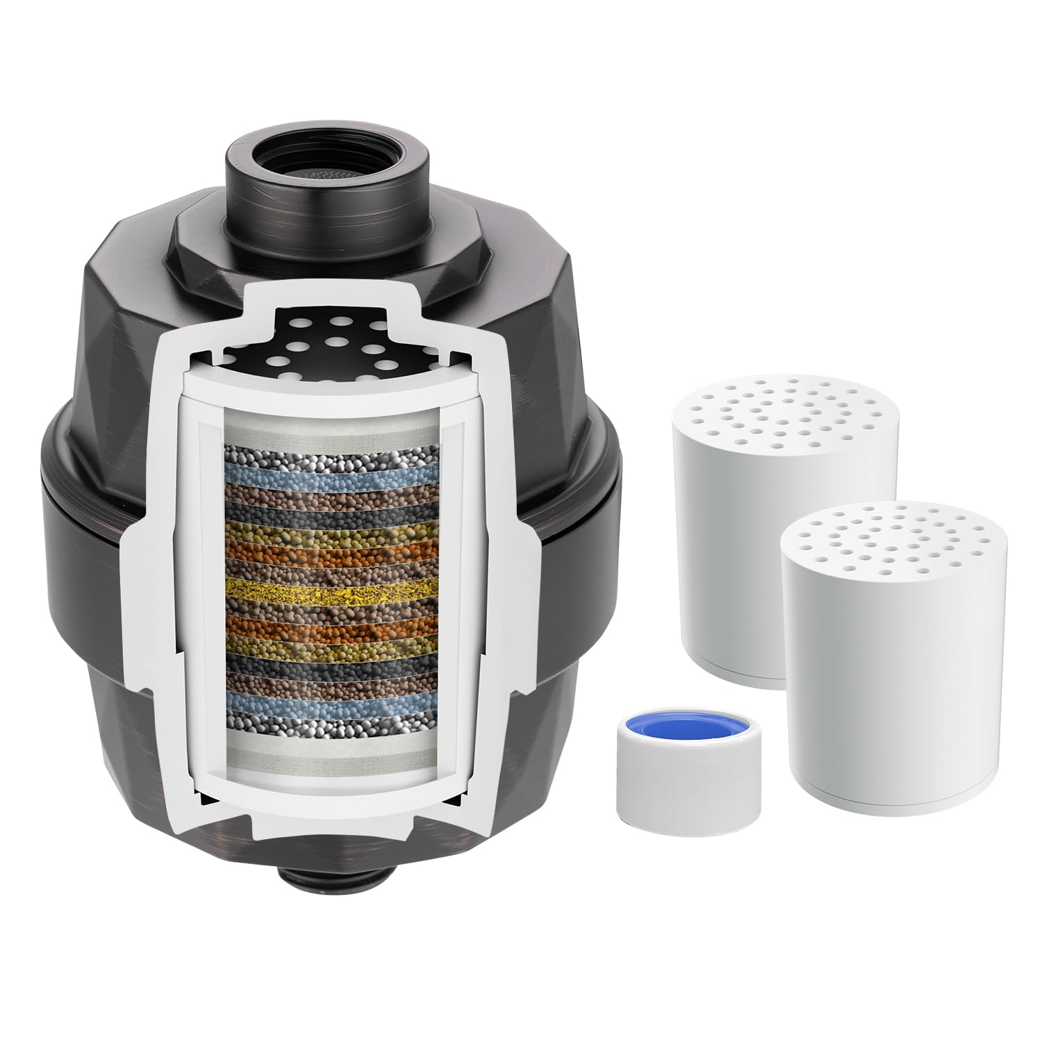Hibbent 20-Stage High Output Shower Filter for Hard Water - Removes Chlorine, Fluoride & Impurities - Oil-Rubbed Bronze Showerhead Filter with 2 Replaceable Cartridges - Perfect for Dry Skin, Hair Care & Sensitive Skin Protection