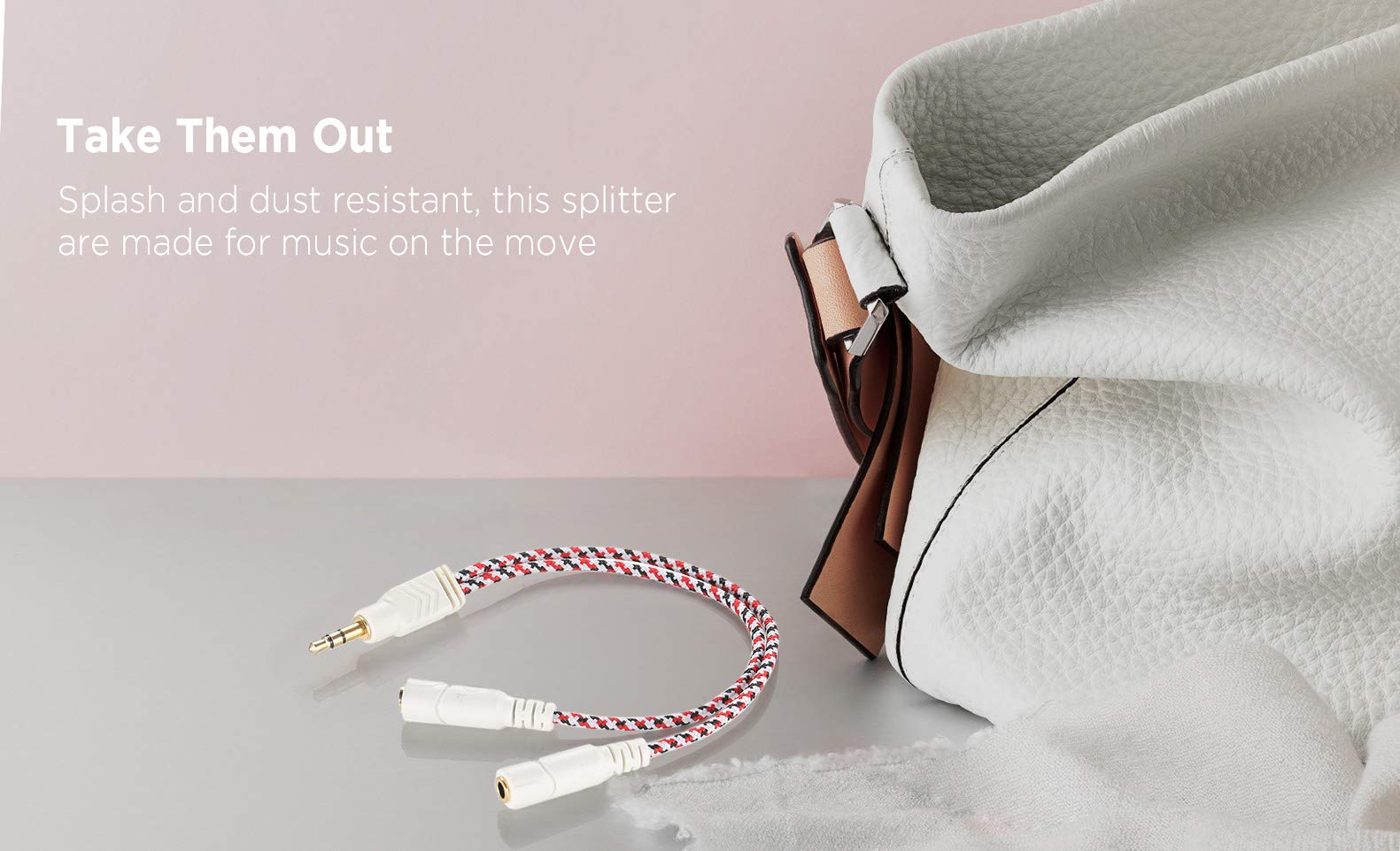 Premium DUKABEL 3.5mm Headphone Splitter Cable - Gold Plated Stereo Audio Y Adapter with Braided Nylon - Compatible with iPhone, Android, Smartphones, Tablets & More (0.85ft/26cm) - Perfect for Sharing Music, Gaming & Online Classes