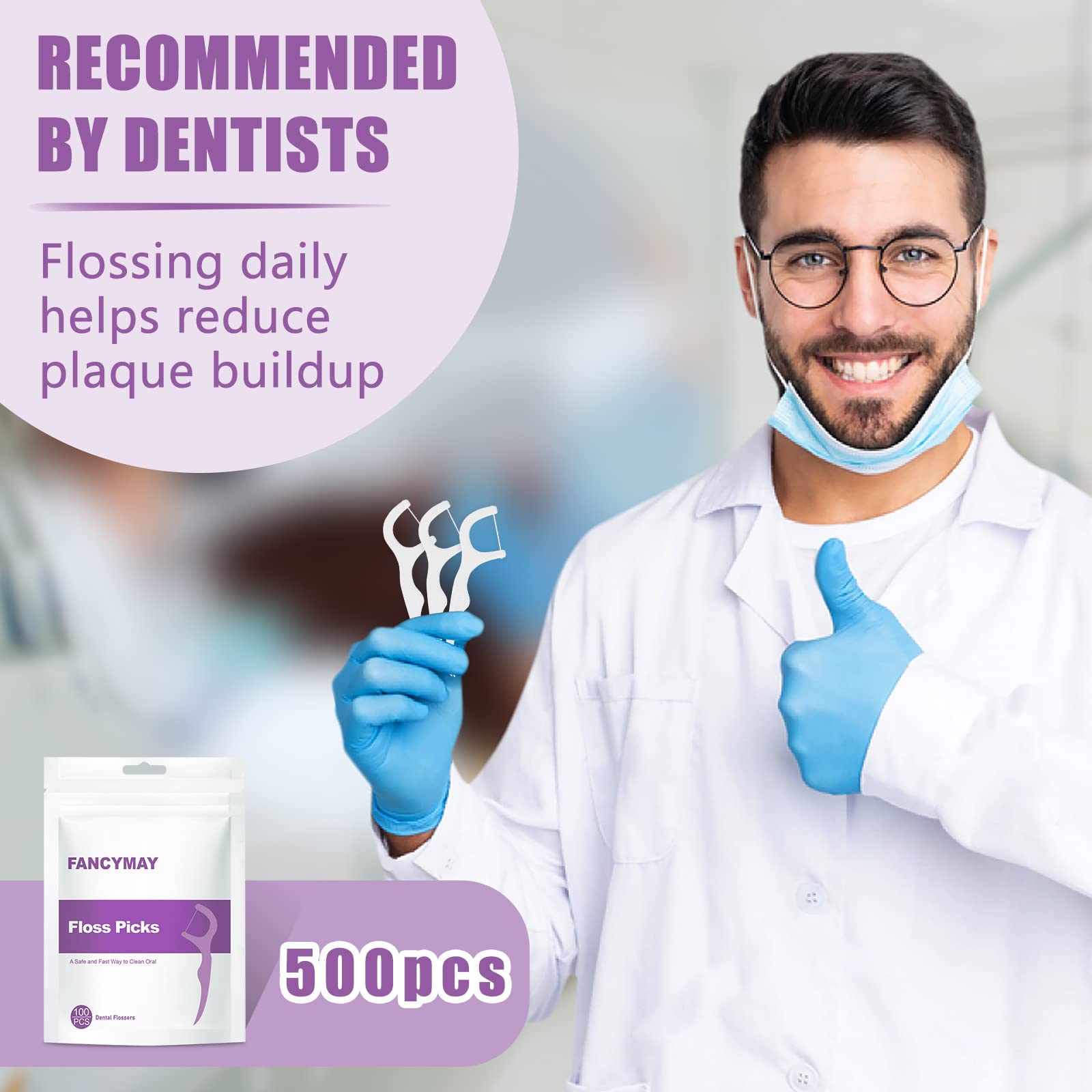 500 Counts Dental Floss Picks - Premium Floss Sticks for Teeth Cleaning, High Toughness & Easy to Use, Family Pack (5 x 100 Count) - Perfect for Travel, Home & Office Oral Care