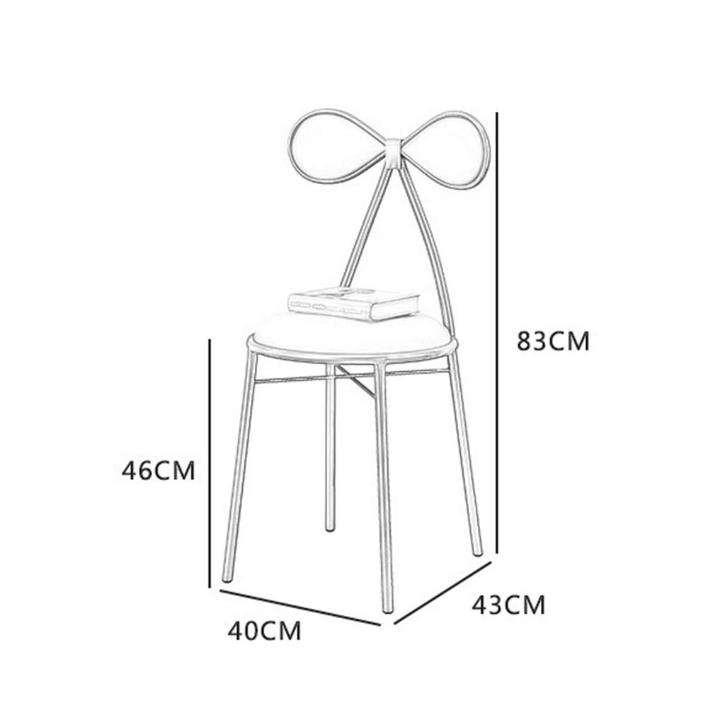 JHSLXD Pink Makeup Vanity Chair with Bow Tie Back - Elegant Bedroom Dressing Table Stool, Metal Wrought Iron Nail Design Lounge & Reading Chair for Girls, Perfect for Home Decor, Salon, and Restaurant Dining Furniture