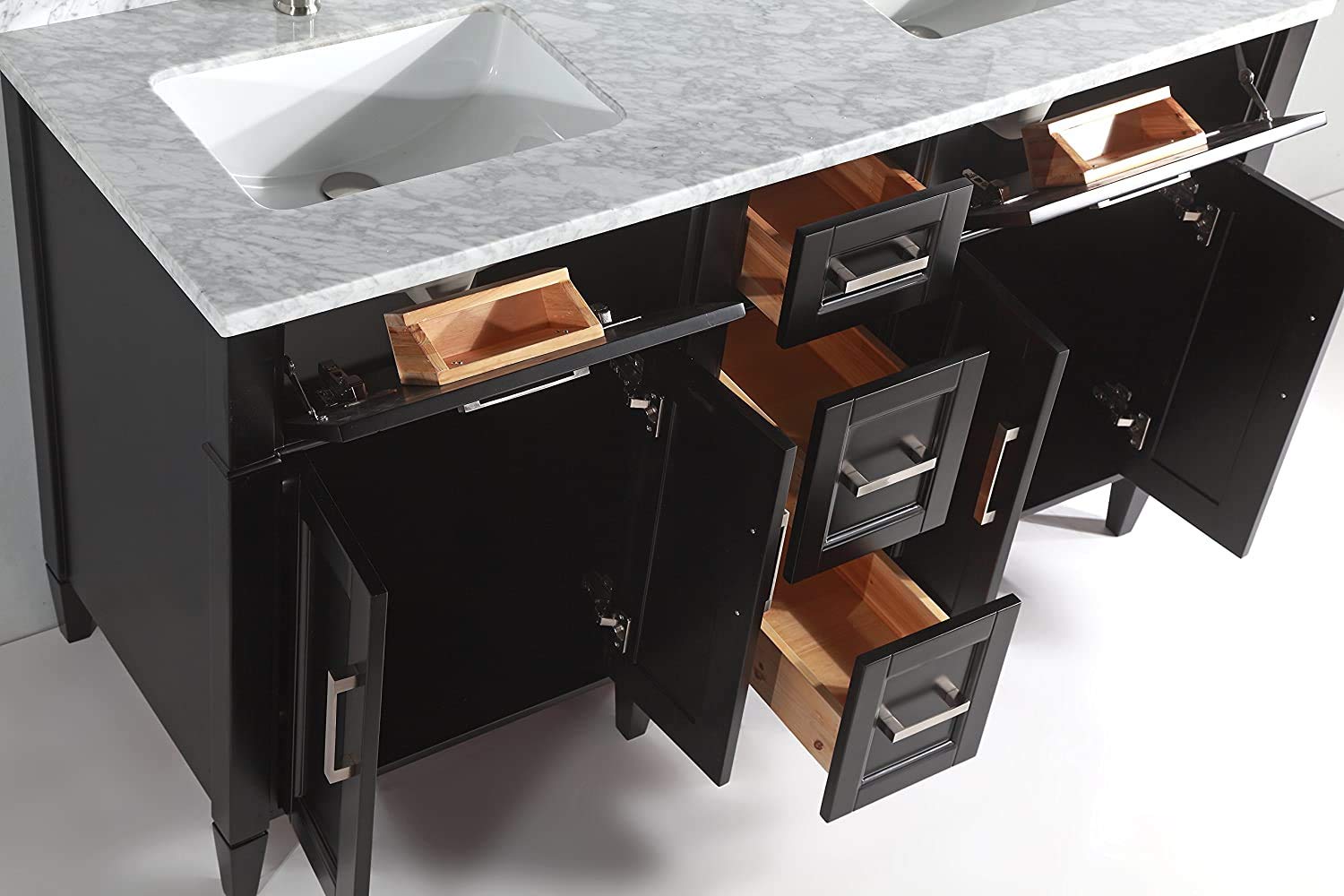 Vanity Art 60 Inch Double Sink Bathroom Vanity with Mirror | Carrara Marble Top Storage Cabinet with Dovetailed Drawers, Soft Closing Doors & Brushed Nickel Handles | Modern Bathroom Organizer for Master Bath, Guest Bath & Powder Room (VA2060-DE)