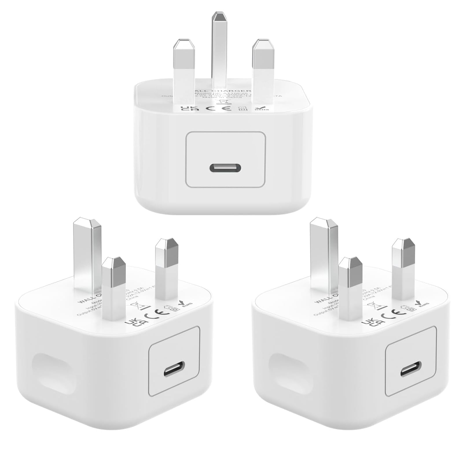 3 Pack MFi Certified 20W USB C Fast Charger Plug for iPhone 16/15/14/13/12/11 Pro/Pro Max/XS Max/XS/XR/X/SE & Samsung Galaxy - PD 3.0 UK Wall Power Adapter - Perfect for Home, Office & Travel Charging