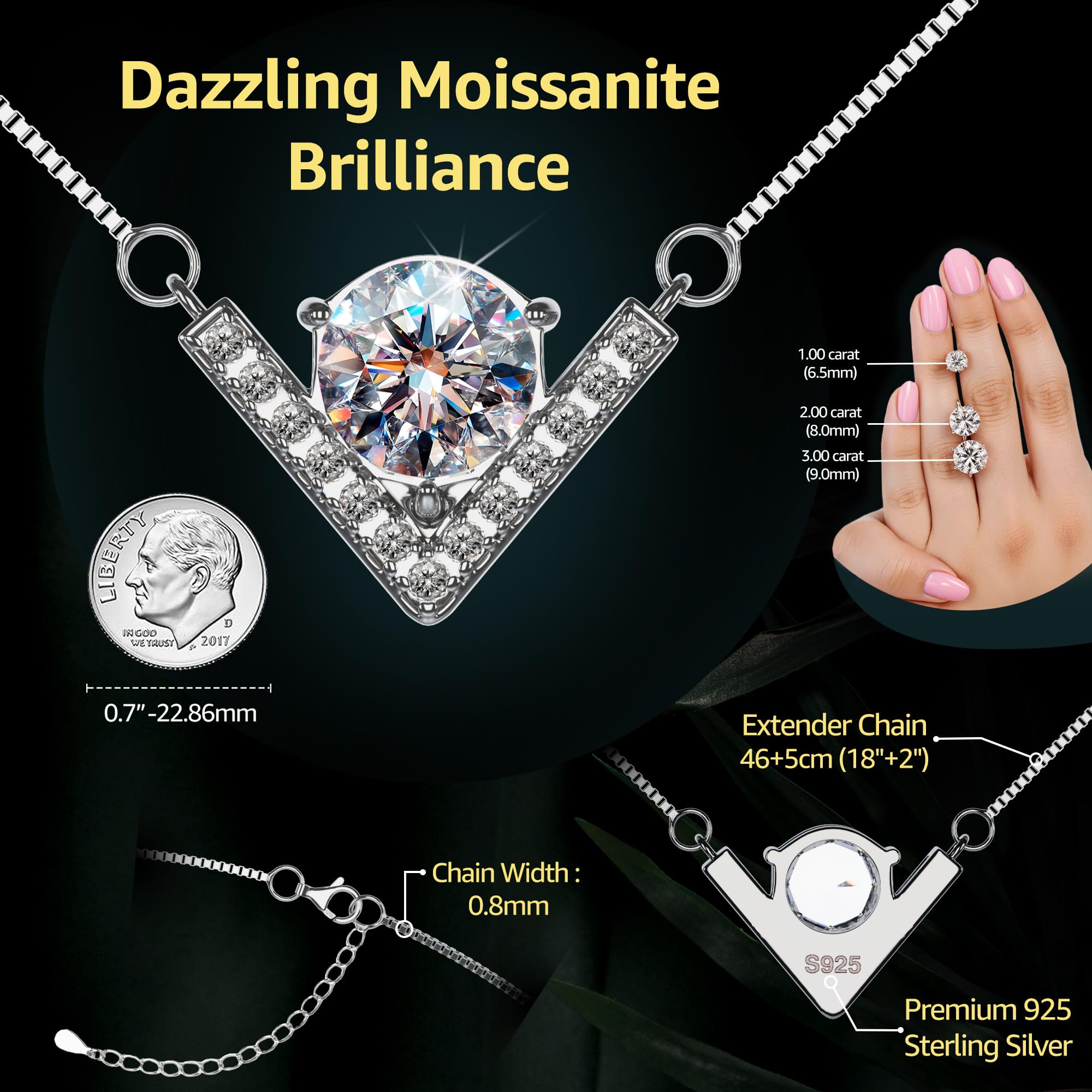 1-3 Carat Moissanite Pendant Necklace for Women - Elegant Jewelry Gift for Wife, Her, Mom - Perfect for Birthday, Anniversary, Valentine's Day & Special Occasions