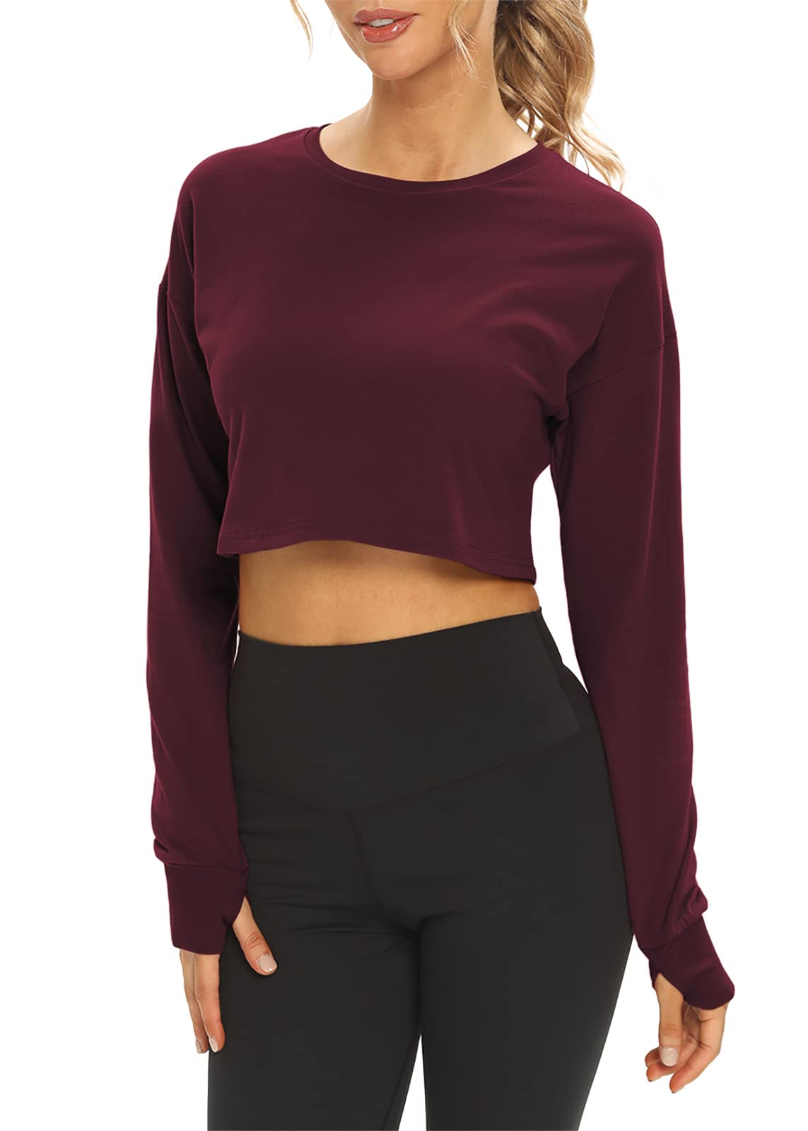 Women's Mippo Long Sleeve Crop Top - Workout Athletic Gym Shirt & Cropped Sweatshirt for Yoga, Running & Casual Wear | Breathable & Stylish Activewear