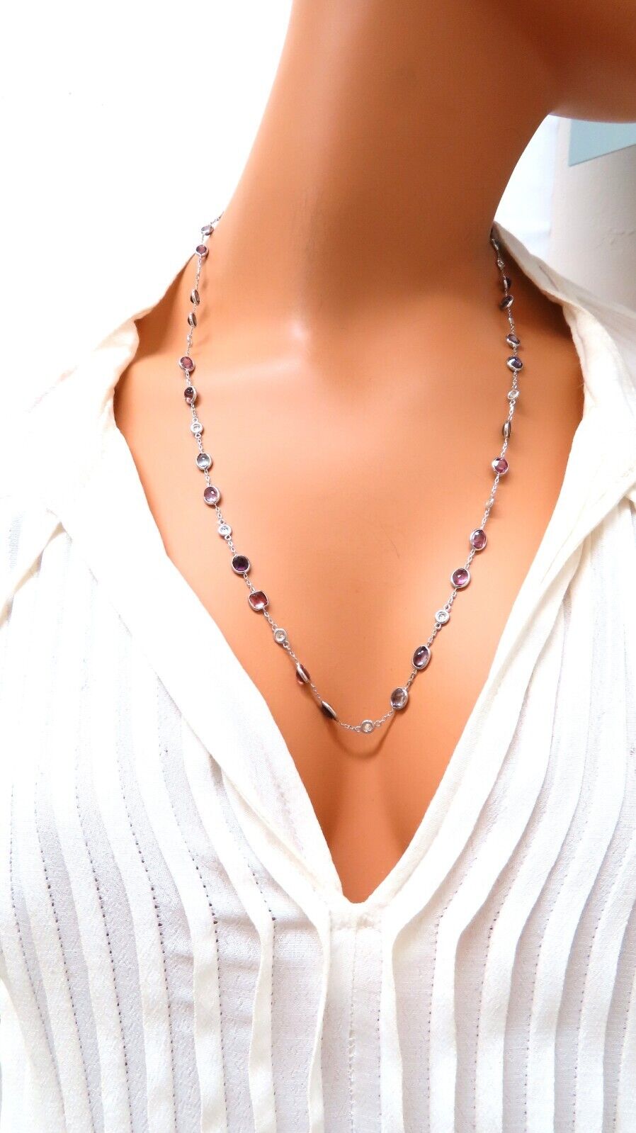23 Carat Multi-Colored Natural Spinel Diamond Necklace - 24 Inch 14K Gold Chain for Women - Perfect for Weddings, Parties & Special Occasions