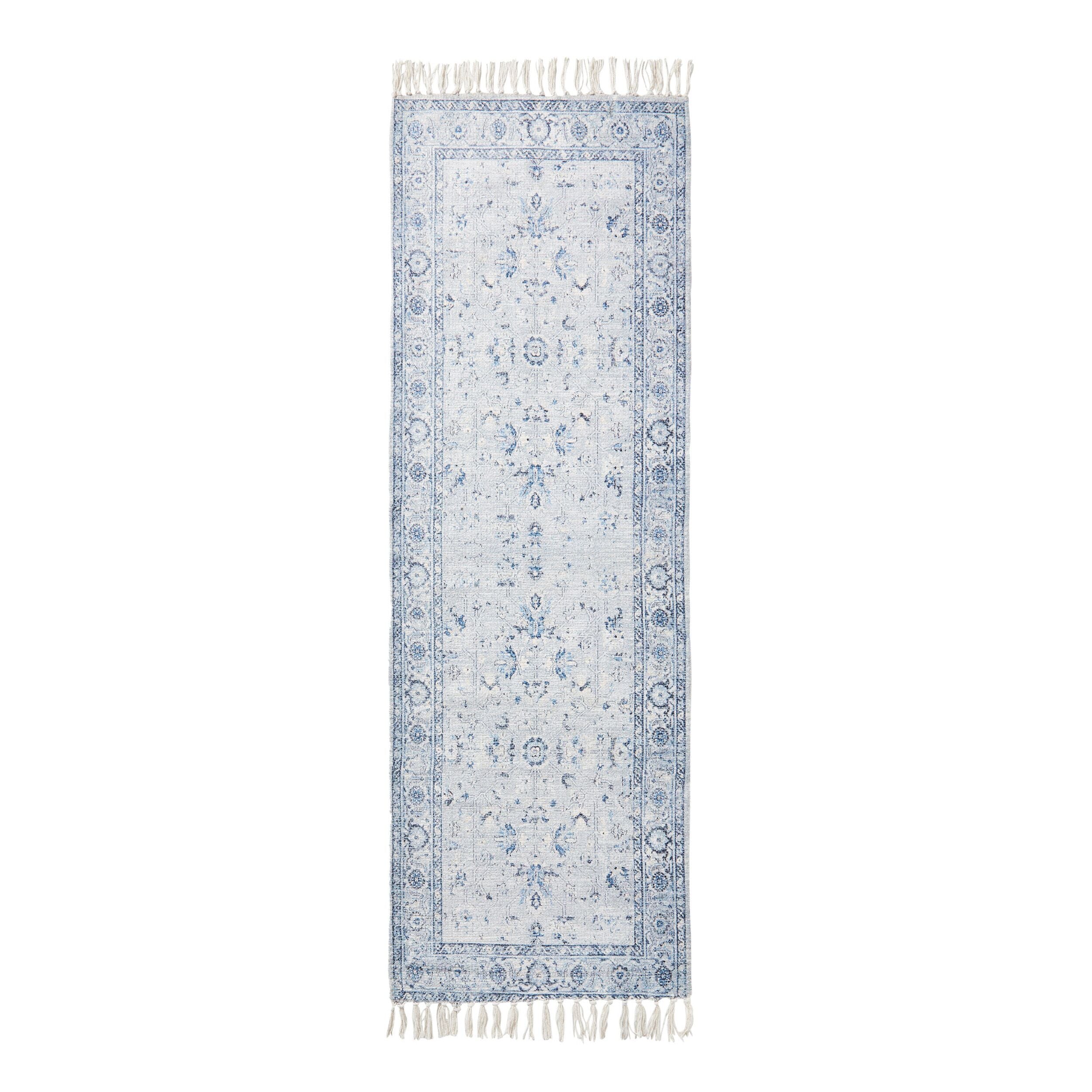 Vintage Blue Reversible Runner Rug 60x180cm - Non-Slip Boho Chic Floor Mat for Living Room, Bedroom, and Entryway Decor