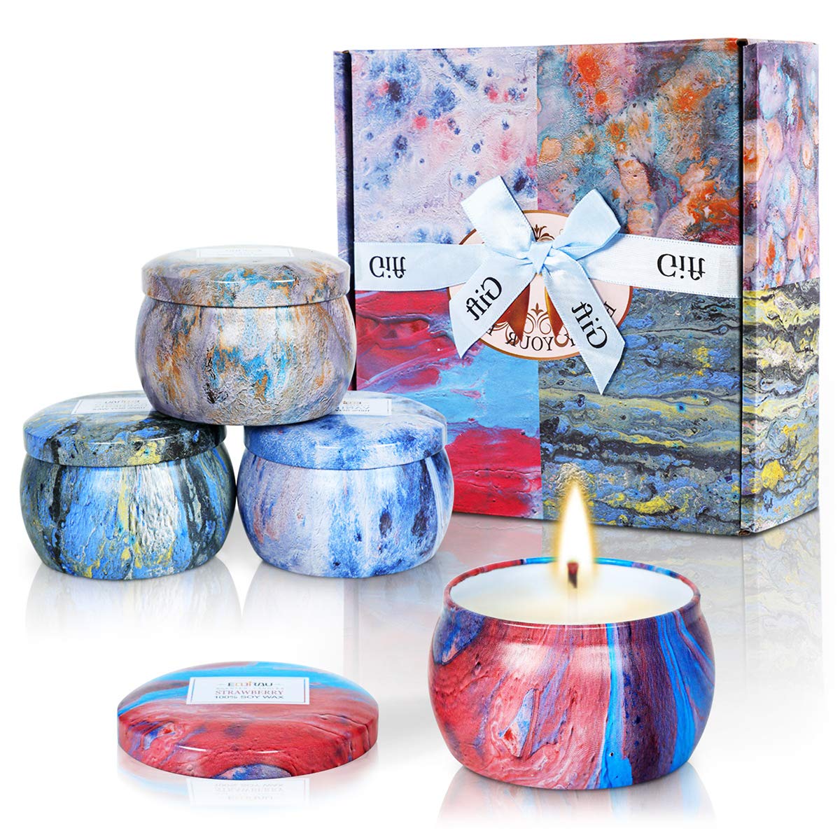 VOKPROOF Valentine's Day Scented Candle Gift Set for Women - 3 Large Soy Wax Candles in Tin (Vanilla, Gardenia, Strawberry & Fig) | Romantic Home Decor, Birthday Gifts for Her, Aromatherapy & Relaxation