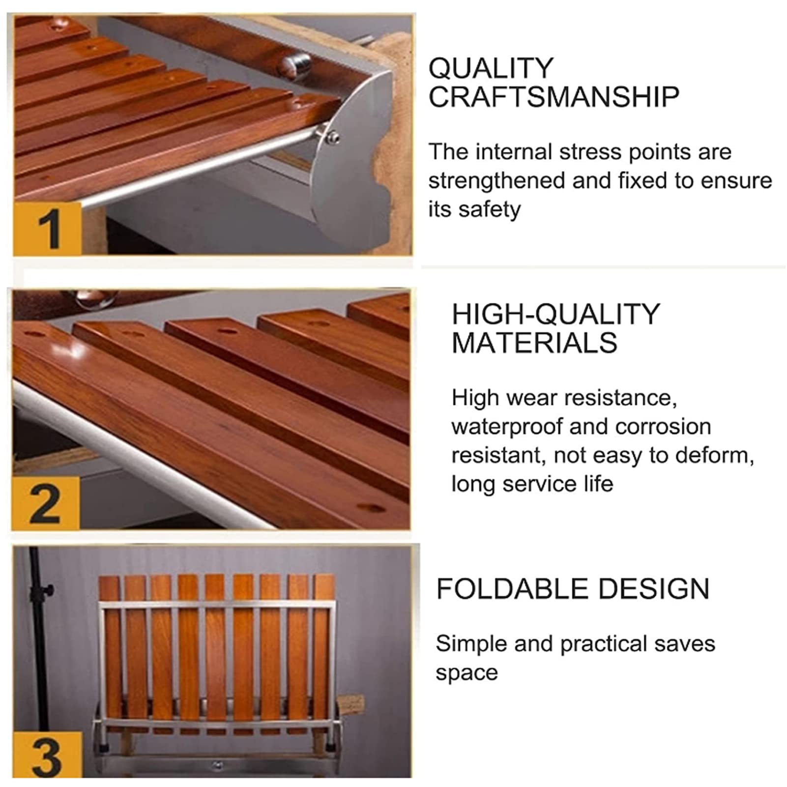 Foldable Shower Chair with Wall Mount - Sturdy Solid Wood Shower Seat for Adults & Kids - Compact Folding Design (326x137x270mm) - Perfect for Small Bathrooms, Elderly Safety, and Entryway Shoe Changing Stool